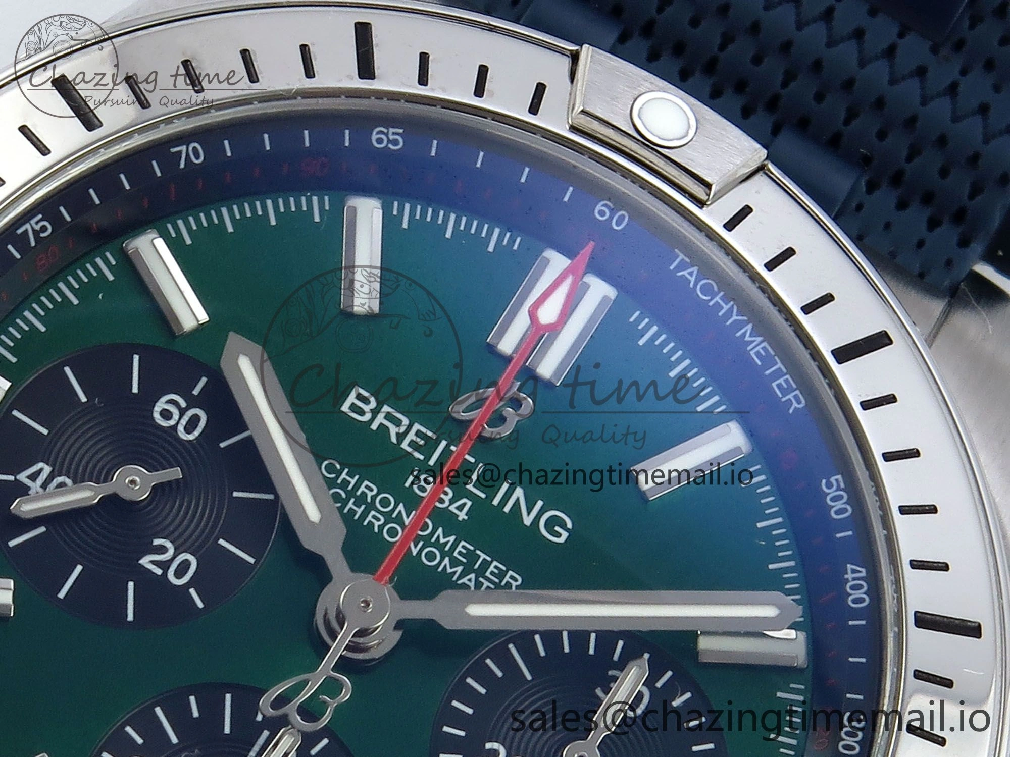 Trendsetting Chronomat B01 42mm SS TF 1:1 Best Edition Green Black Dial on Blue Rouleaux Strap A7750 V 5437