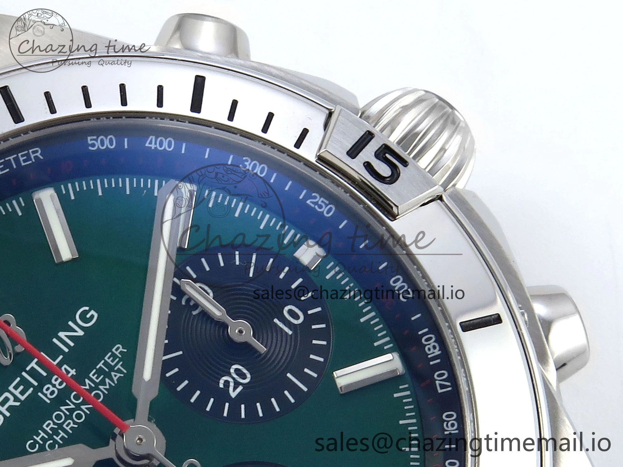 Trendsetting Chronomat B01 42mm SS TF 1:1 Best Edition Green Black Dial on Blue Rouleaux Strap A7750 V 5437