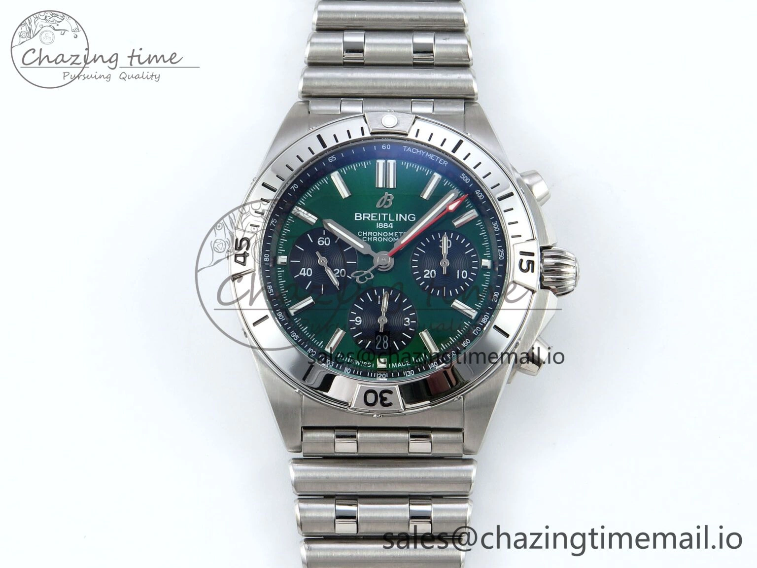 Chronomat B01 42mm SS TF 1:1 Best Edition Green Black Dial on SS Bracelet A7750 V SoftTouch 5469