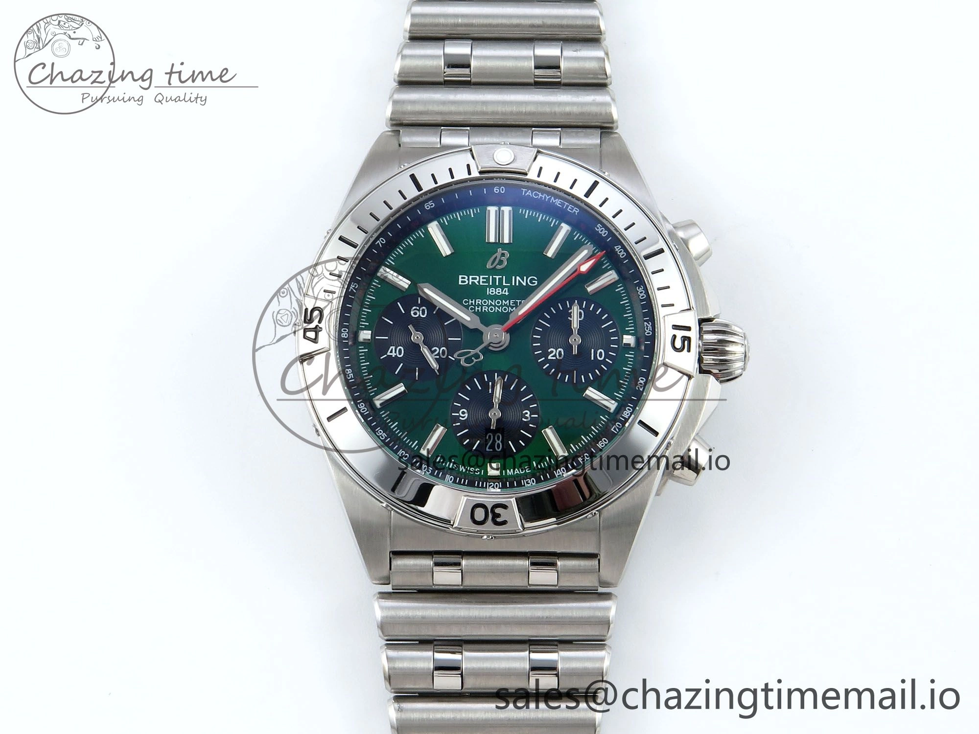 Chronomat B01 42mm SS TF 1:1 Best Edition Green Black Dial on SS Bracelet A7750 V SoftTouch 5469