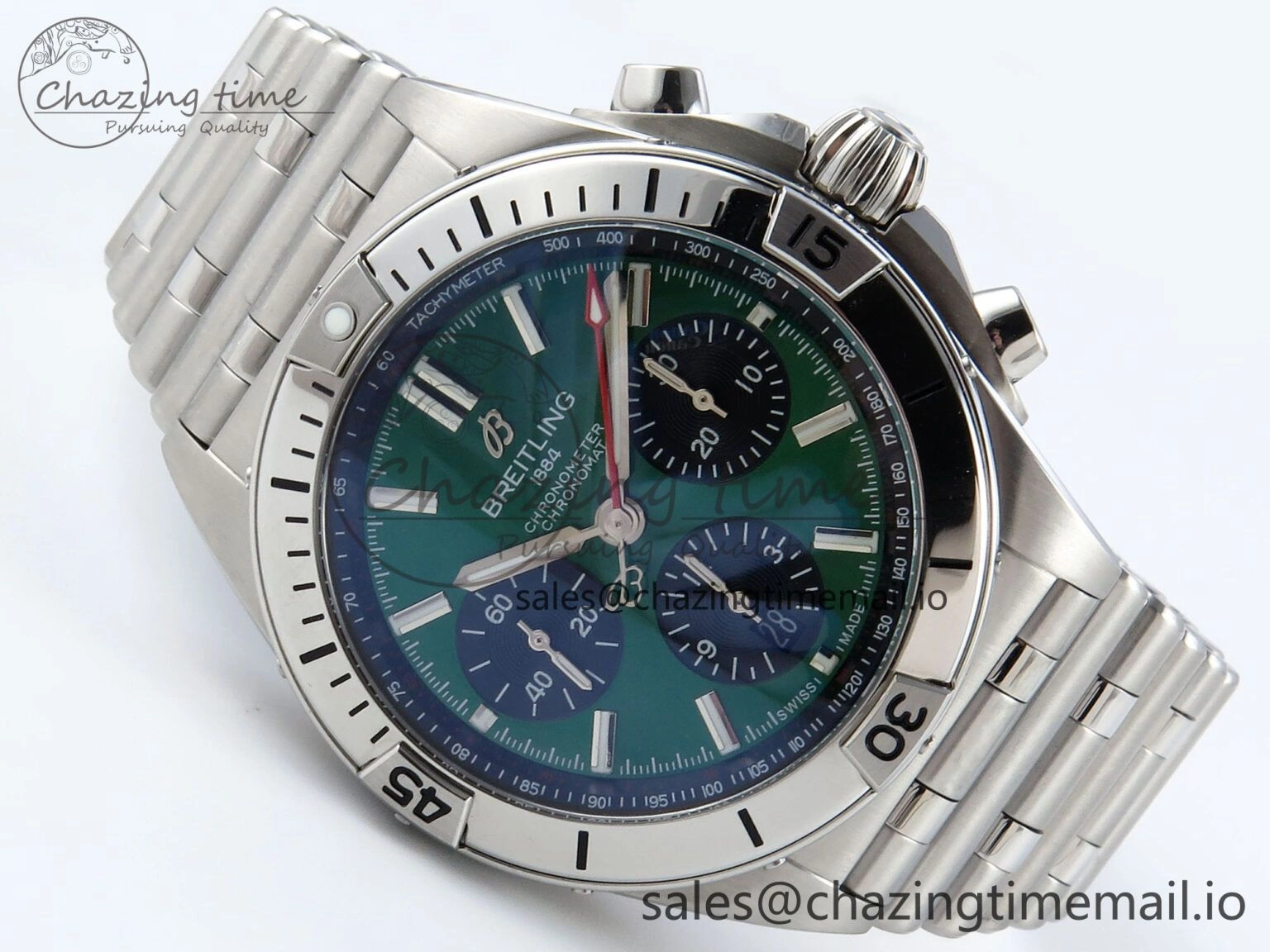 Chronomat B01 42mm SS TF 1:1 Best Edition Green Black Dial on SS Bracelet A7750 V SoftTouch 5469