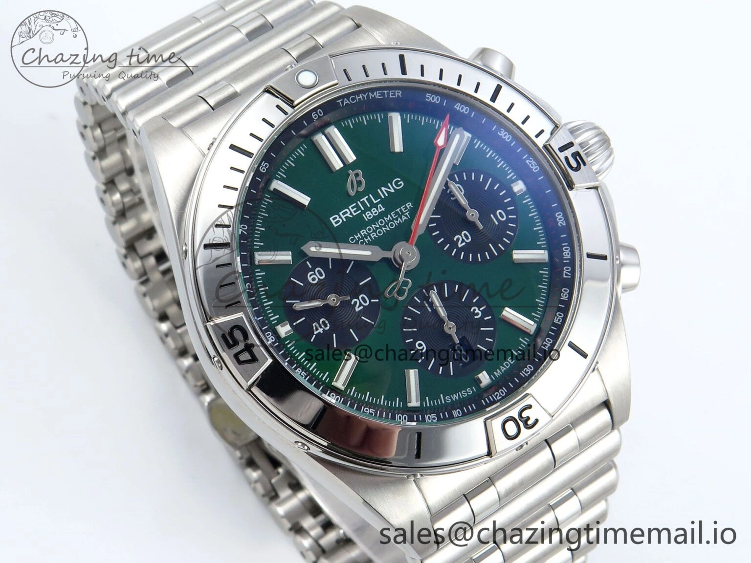 Chronomat B01 42mm SS TF 1:1 Best Edition Green Black Dial on SS Bracelet A7750 V SoftTouch 5469