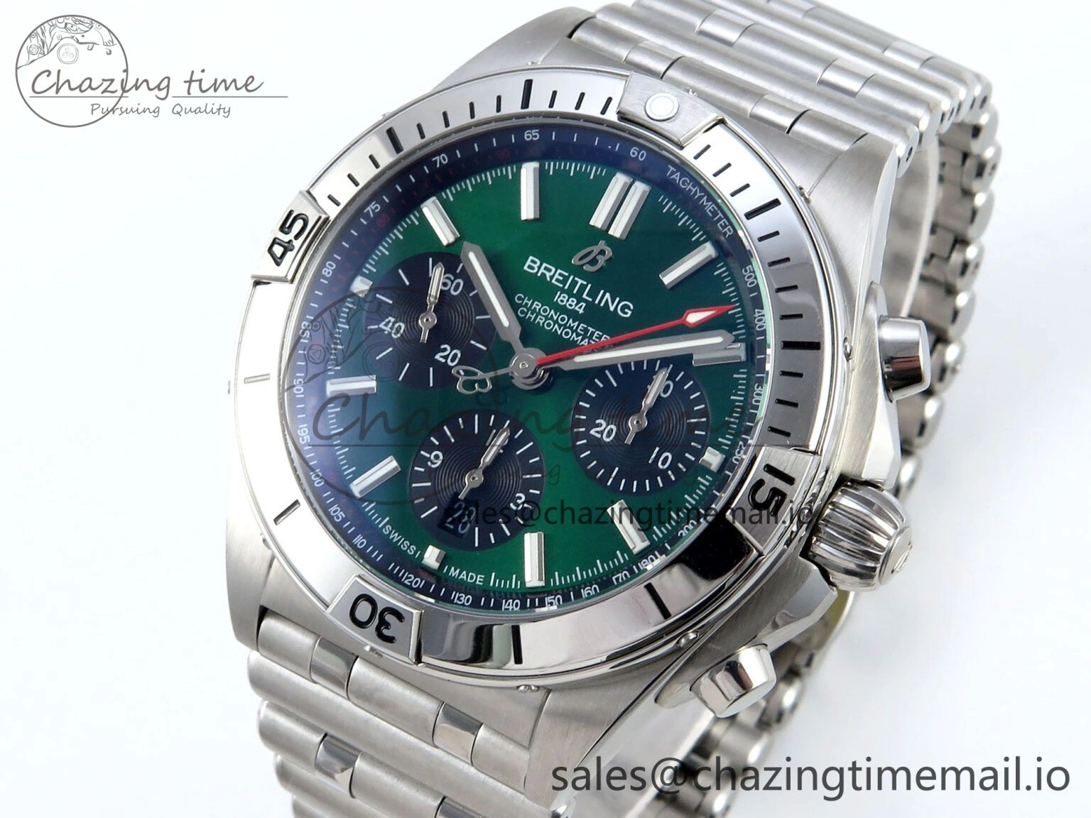Chronomat B01 42mm SS TF 1:1 Best Edition Green Black Dial on SS Bracelet A7750 V SoftTouch 5469