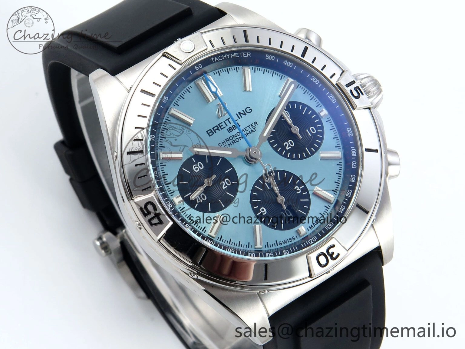 Chronomat B01 42mm SS TF 1:1 Best Edition Ice Blue Dial on Black Rubber Strap A7750 V Affordable 5449