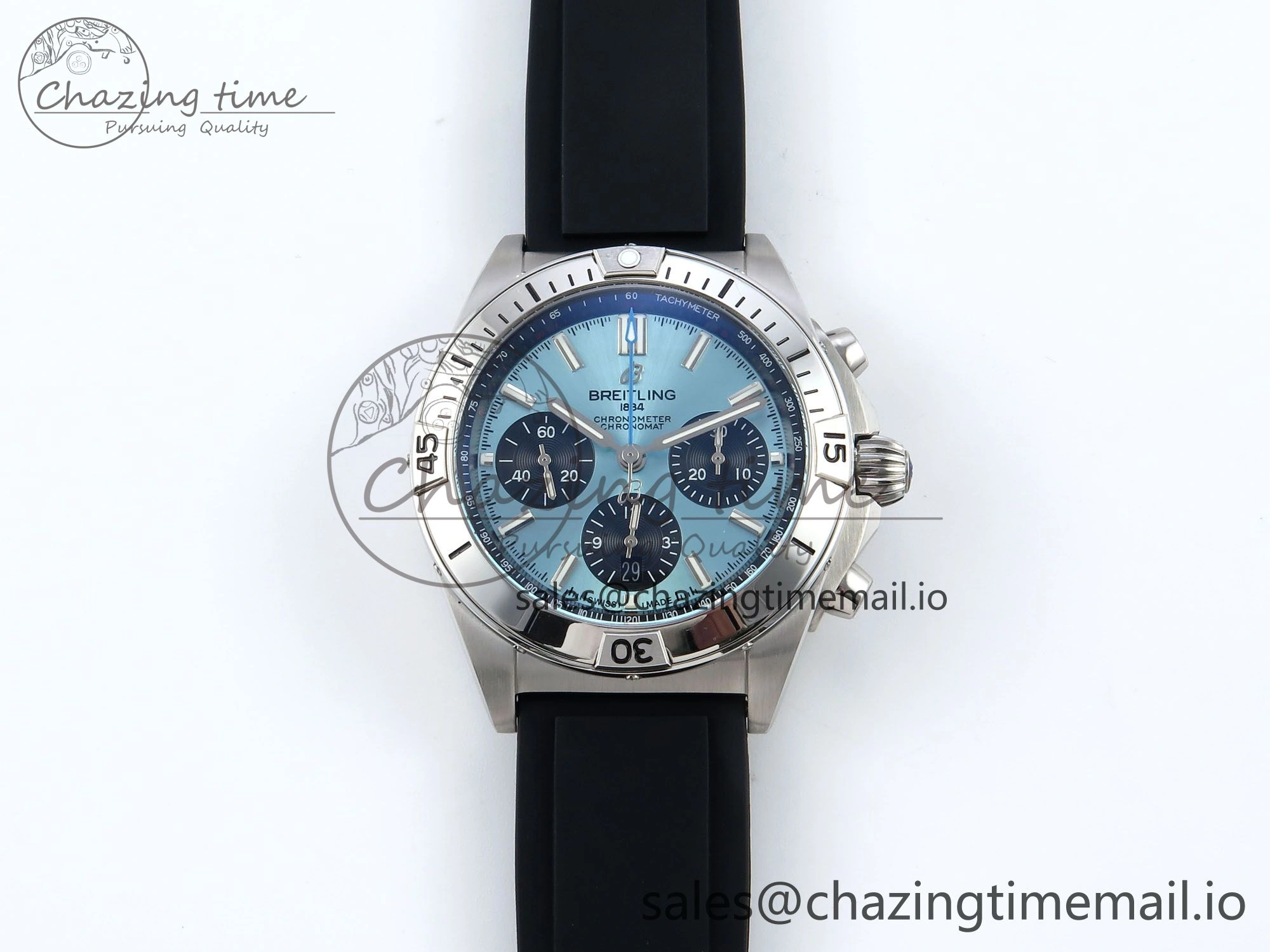 Chronomat B01 42mm SS TF 1:1 Best Edition Ice Blue Dial on Black Rubber Strap A7750 V Affordable 5449