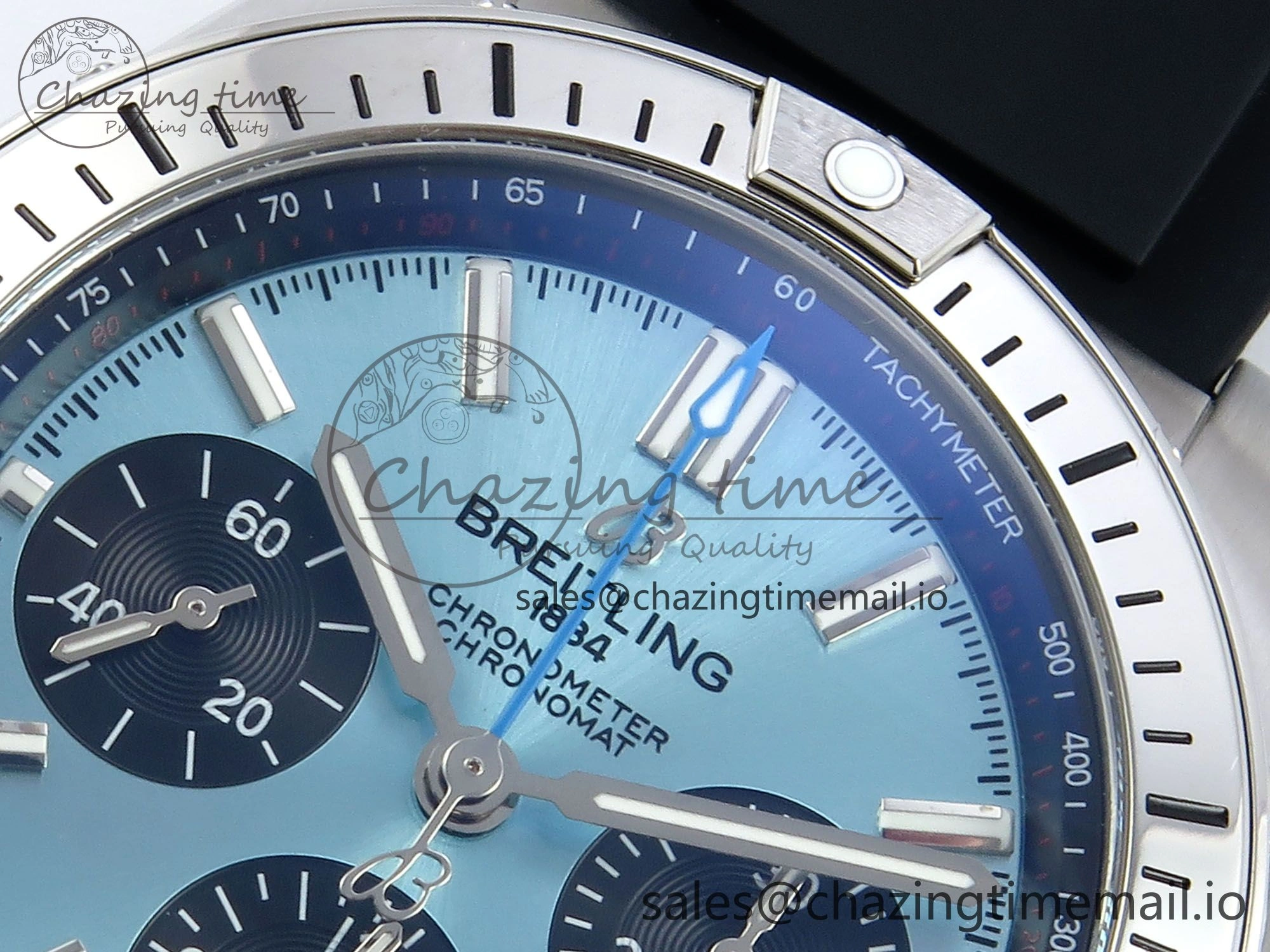 Chronomat B01 42mm SS TF 1:1 Best Edition Ice Blue Dial on Black Rubber Strap A7750 V Affordable 5449