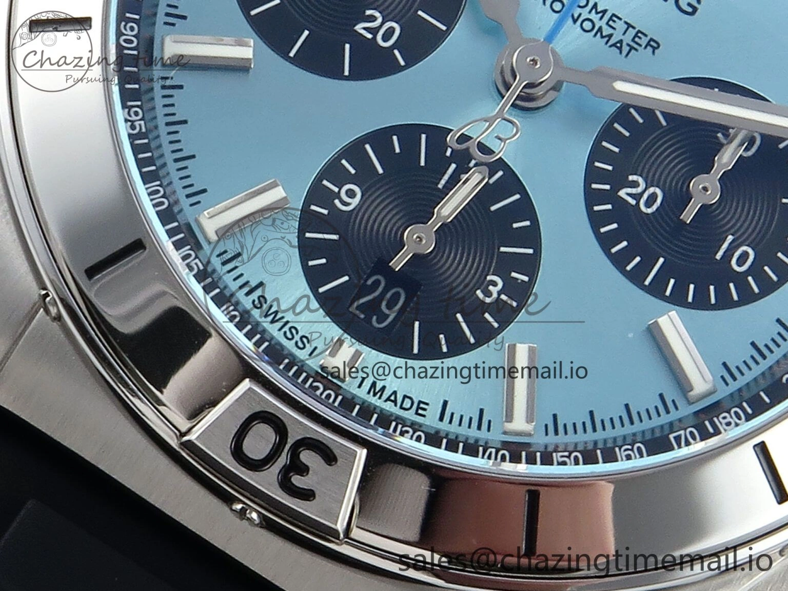 Chronomat B01 42mm SS TF 1:1 Best Edition Ice Blue Dial on Black Rubber Strap A7750 V Affordable 5449