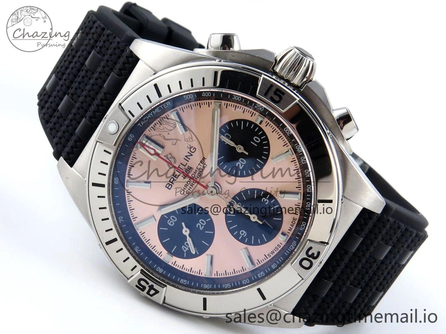 TravelReady Chronomat B01 42mm SS TF 1:1 Best Edition RG Black Dial on Black Rouleaux Strap A7750 V 5442