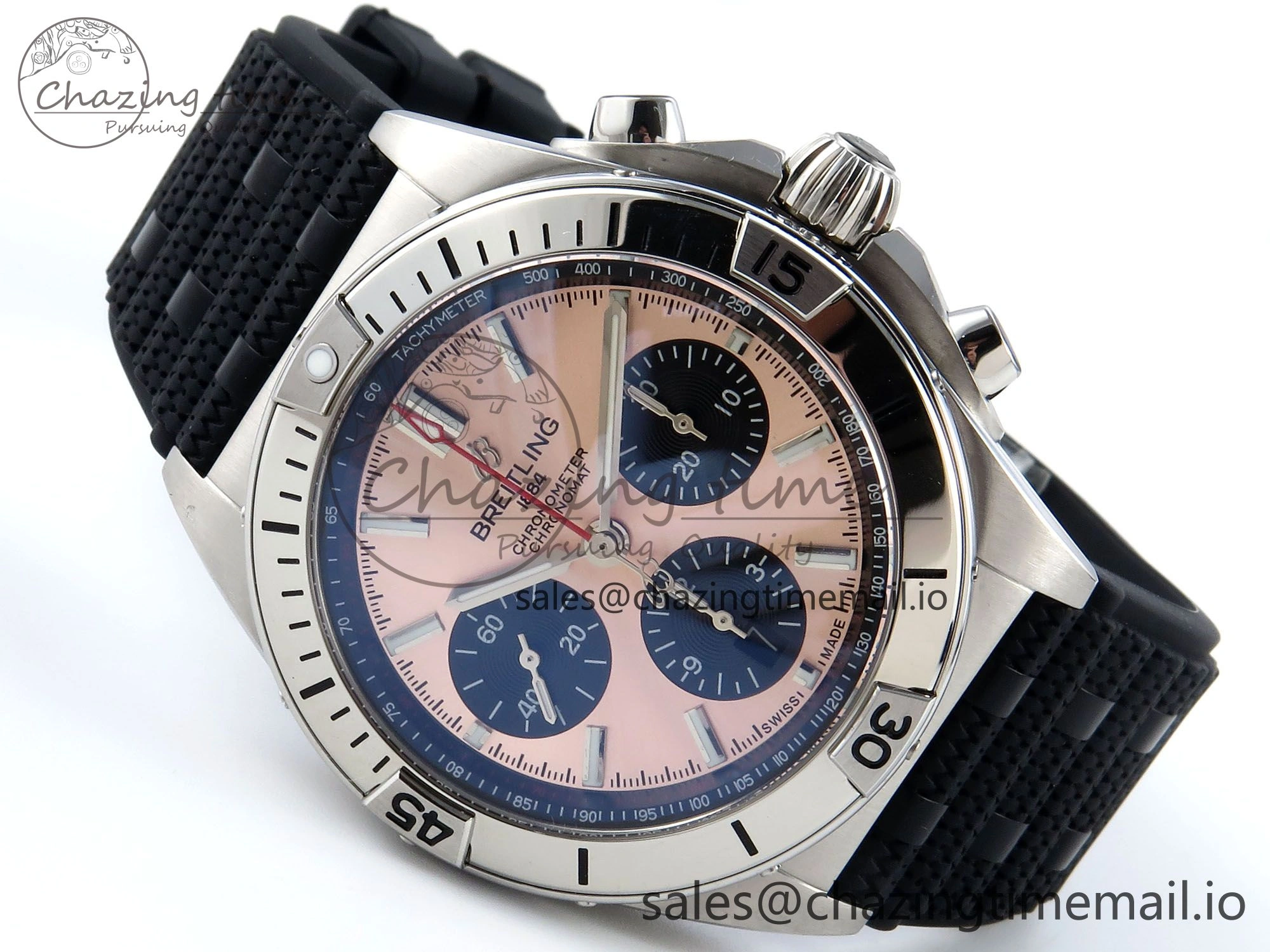 TravelReady Chronomat B01 42mm SS TF 1:1 Best Edition RG Black Dial on Black Rouleaux Strap A7750 V 5442