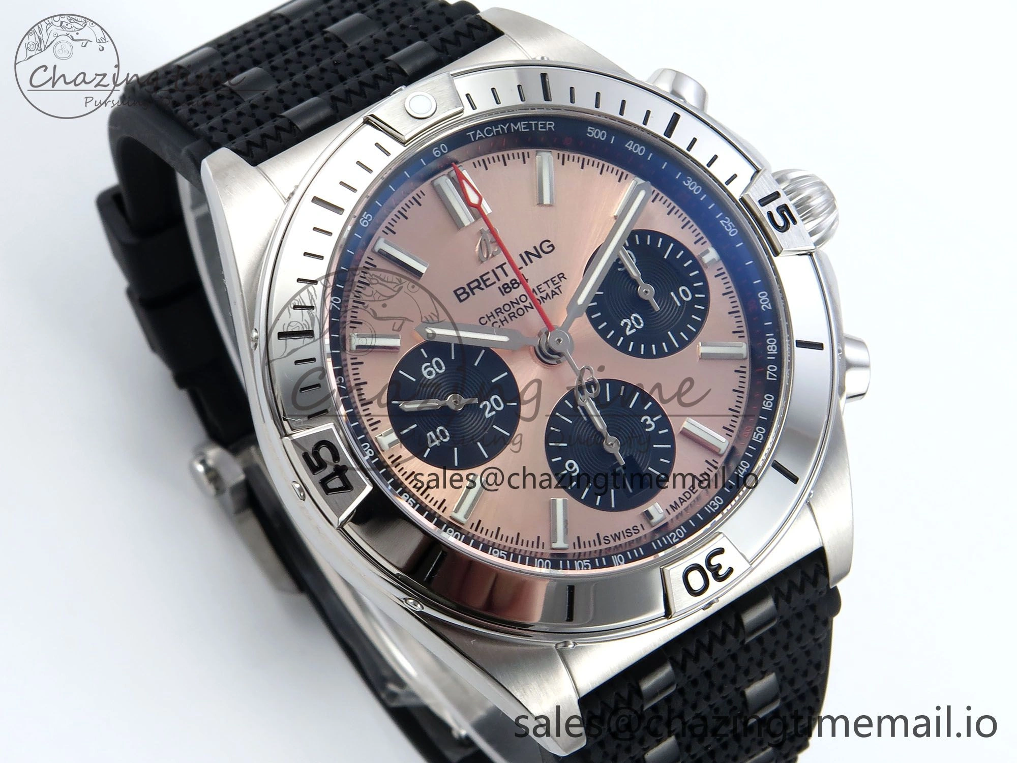 TravelReady Chronomat B01 42mm SS TF 1:1 Best Edition RG Black Dial on Black Rouleaux Strap A7750 V 5442
