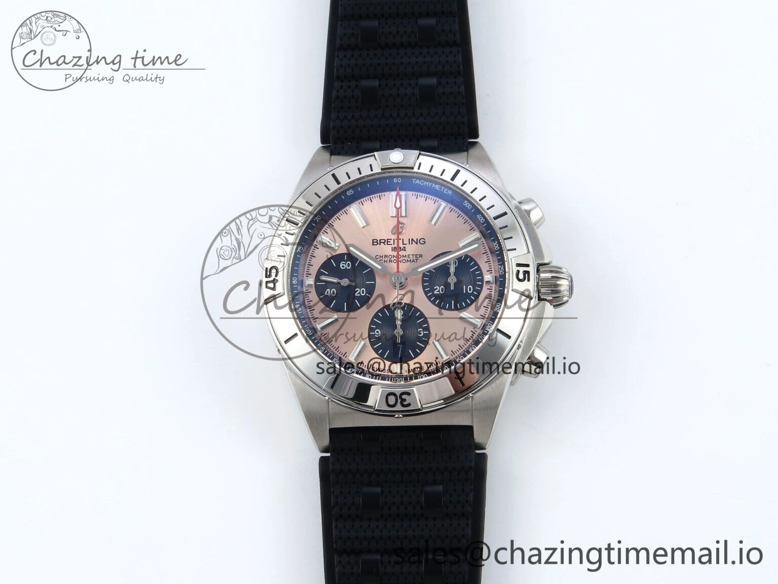 TravelReady Chronomat B01 42mm SS TF 1:1 Best Edition RG Black Dial on Black Rouleaux Strap A7750 V 5442