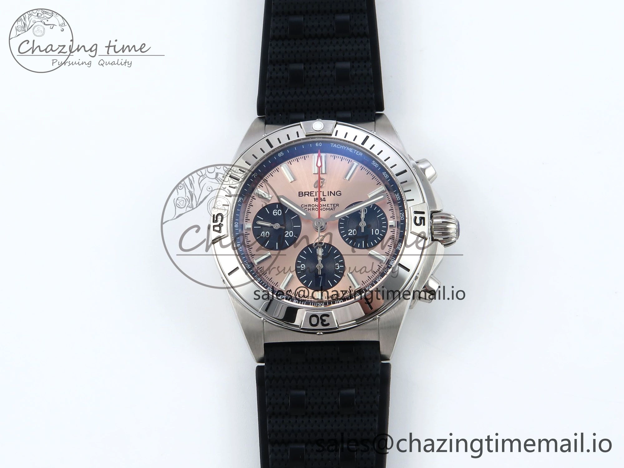 TravelReady Chronomat B01 42mm SS TF 1:1 Best Edition RG Black Dial on Black Rouleaux Strap A7750 V 5442