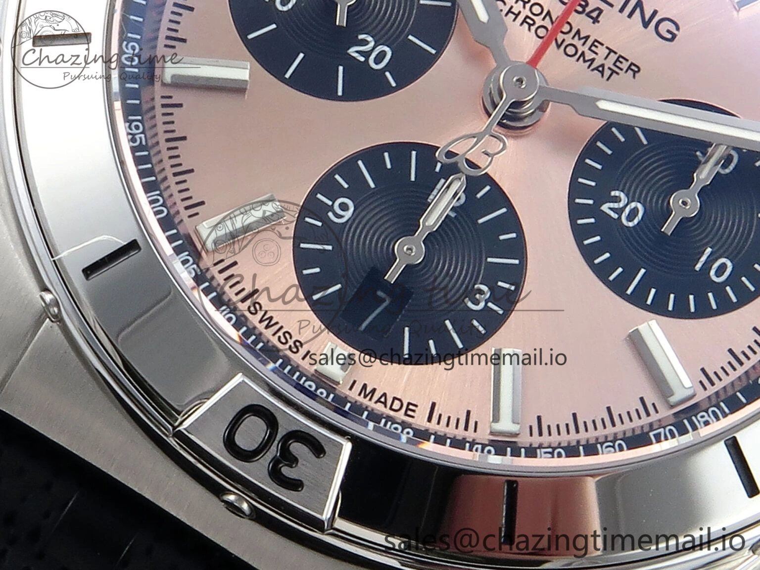TravelReady Chronomat B01 42mm SS TF 1:1 Best Edition RG Black Dial on Black Rouleaux Strap A7750 V 5442