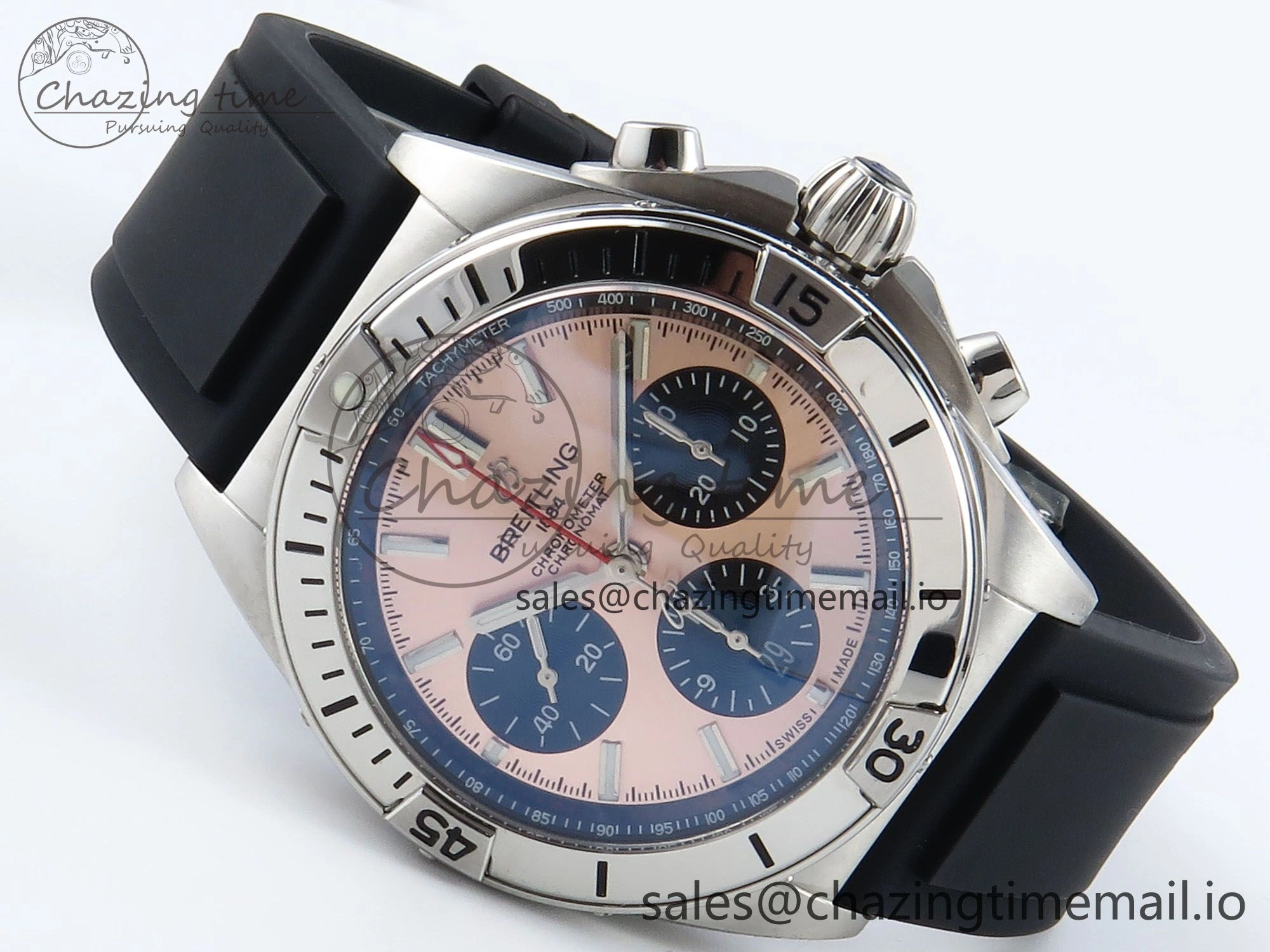 FreshLook Chronomat B01 42mm SS TF 1:1 Best Edition RG Black Dial on Black Rubber Strap A7750 V 5446