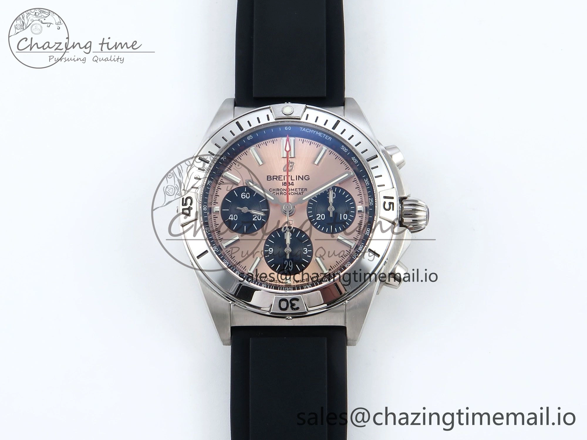 FreshLook Chronomat B01 42mm SS TF 1:1 Best Edition RG Black Dial on Black Rubber Strap A7750 V 5446