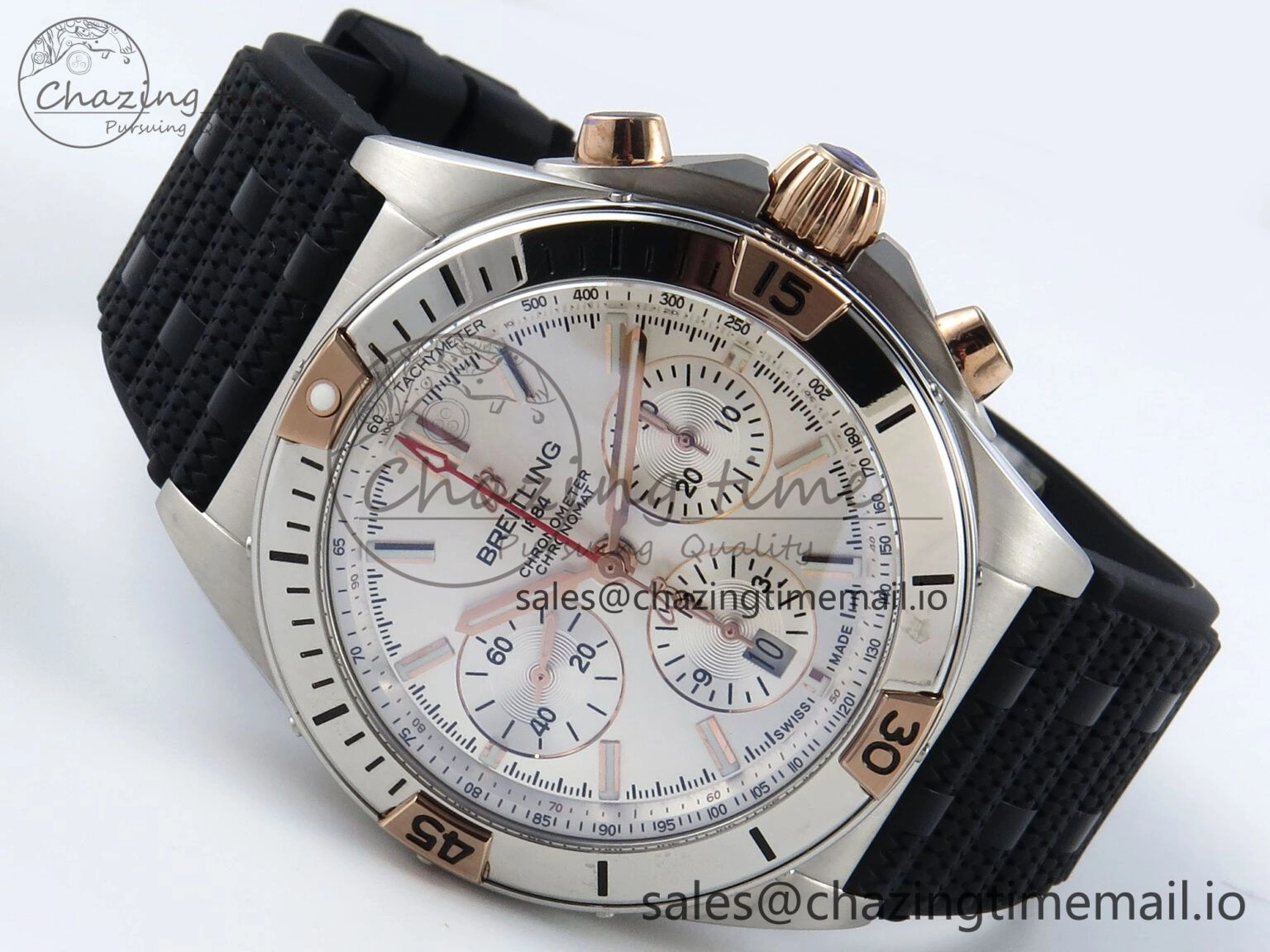 Chronomat B01 42mm SS TF 1:1 Best Edition Silver Dial on Black Rouleaux Strap A7750 V TechFriendly 5441