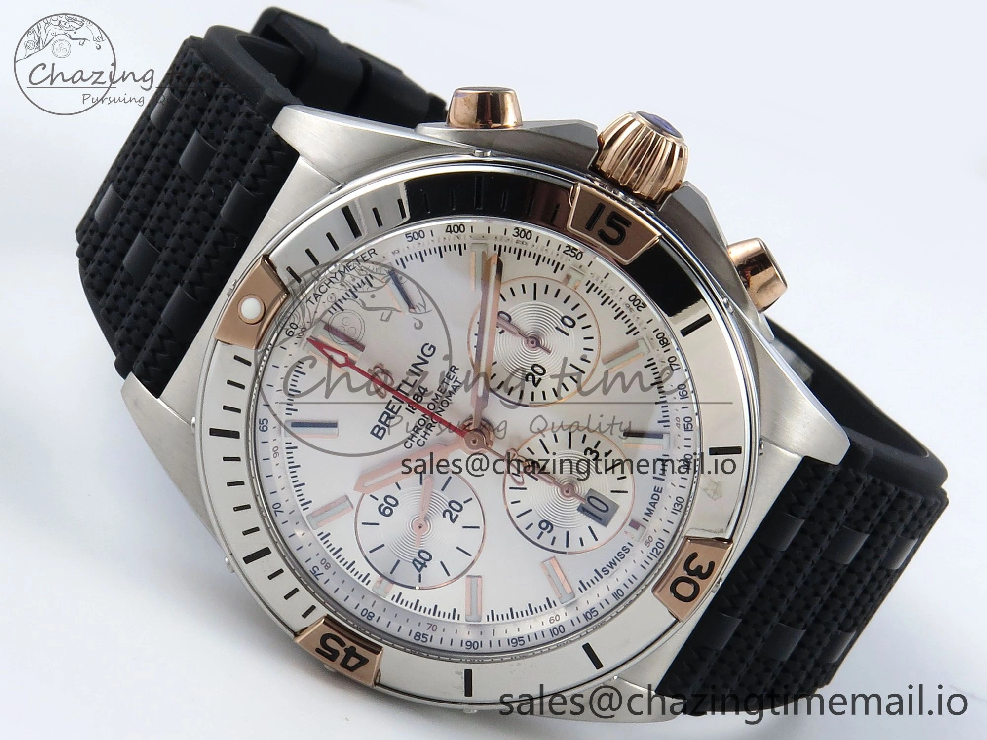 Chronomat B01 42mm SS TF 1:1 Best Edition Silver Dial on Black Rouleaux Strap A7750 V TechFriendly 5441