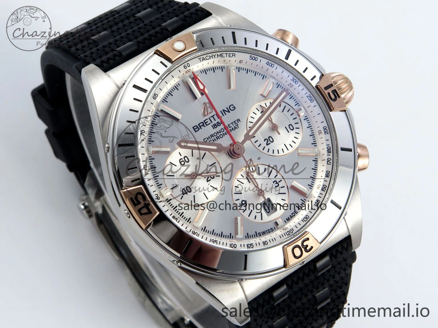 Chronomat B01 42mm SS TF 1:1 Best Edition Silver Dial on Black Rouleaux Strap A7750 V TechFriendly 5441