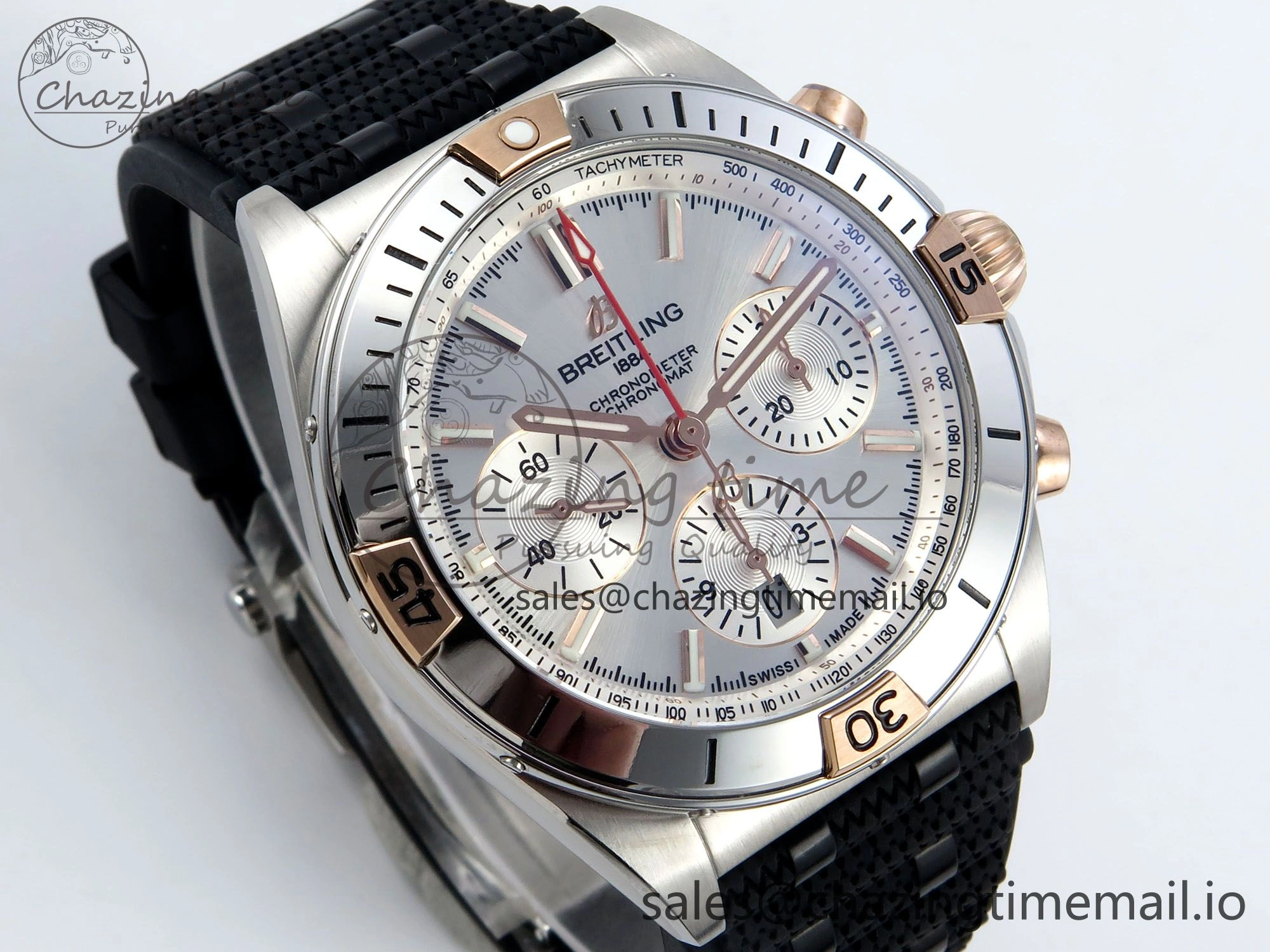 Chronomat B01 42mm SS TF 1:1 Best Edition Silver Dial on Black Rouleaux Strap A7750 V TechFriendly 5441