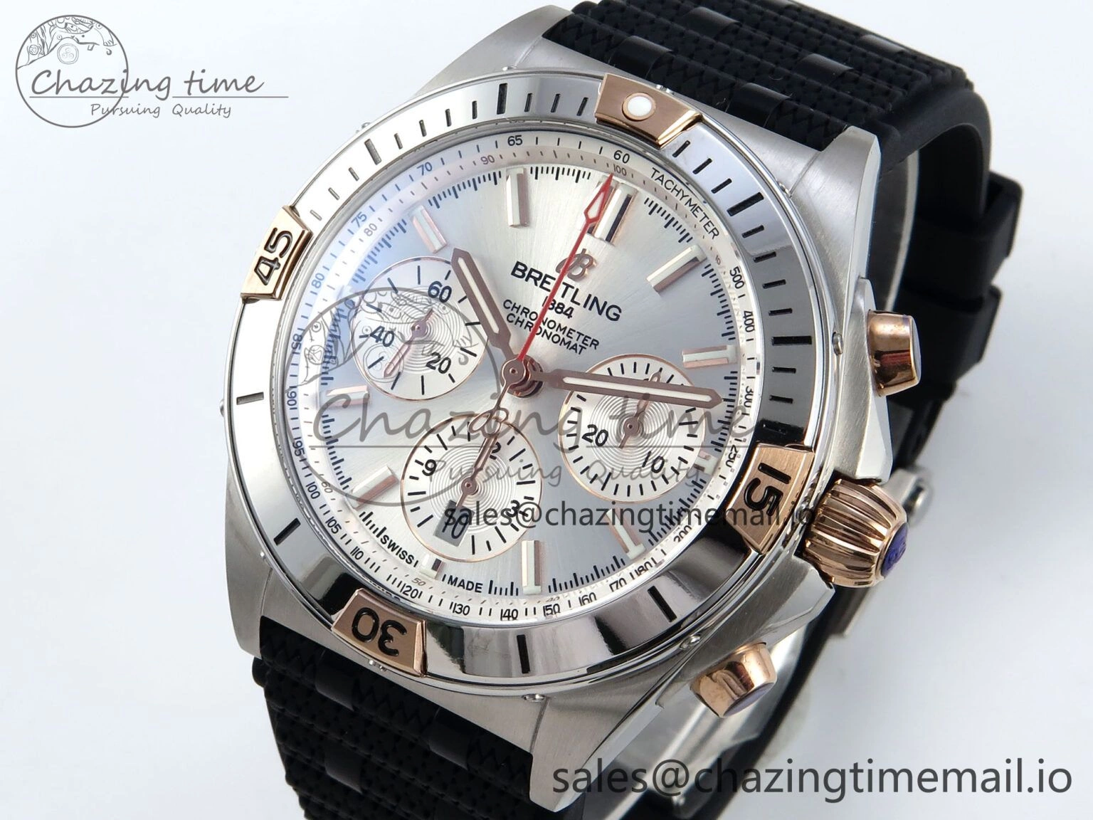 Chronomat B01 42mm SS TF 1:1 Best Edition Silver Dial on Black Rouleaux Strap A7750 V TechFriendly 5441