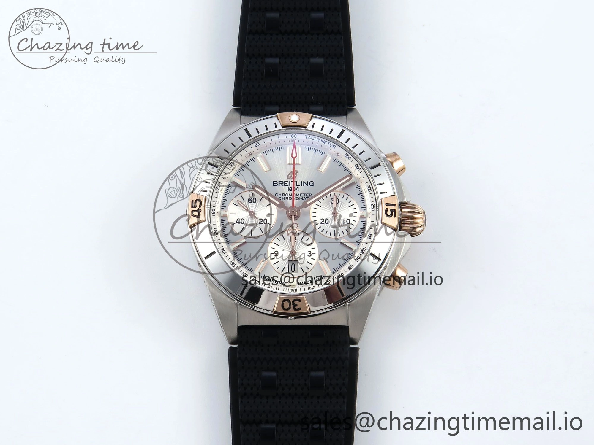 Chronomat B01 42mm SS TF 1:1 Best Edition Silver Dial on Black Rouleaux Strap A7750 V TechFriendly 5441