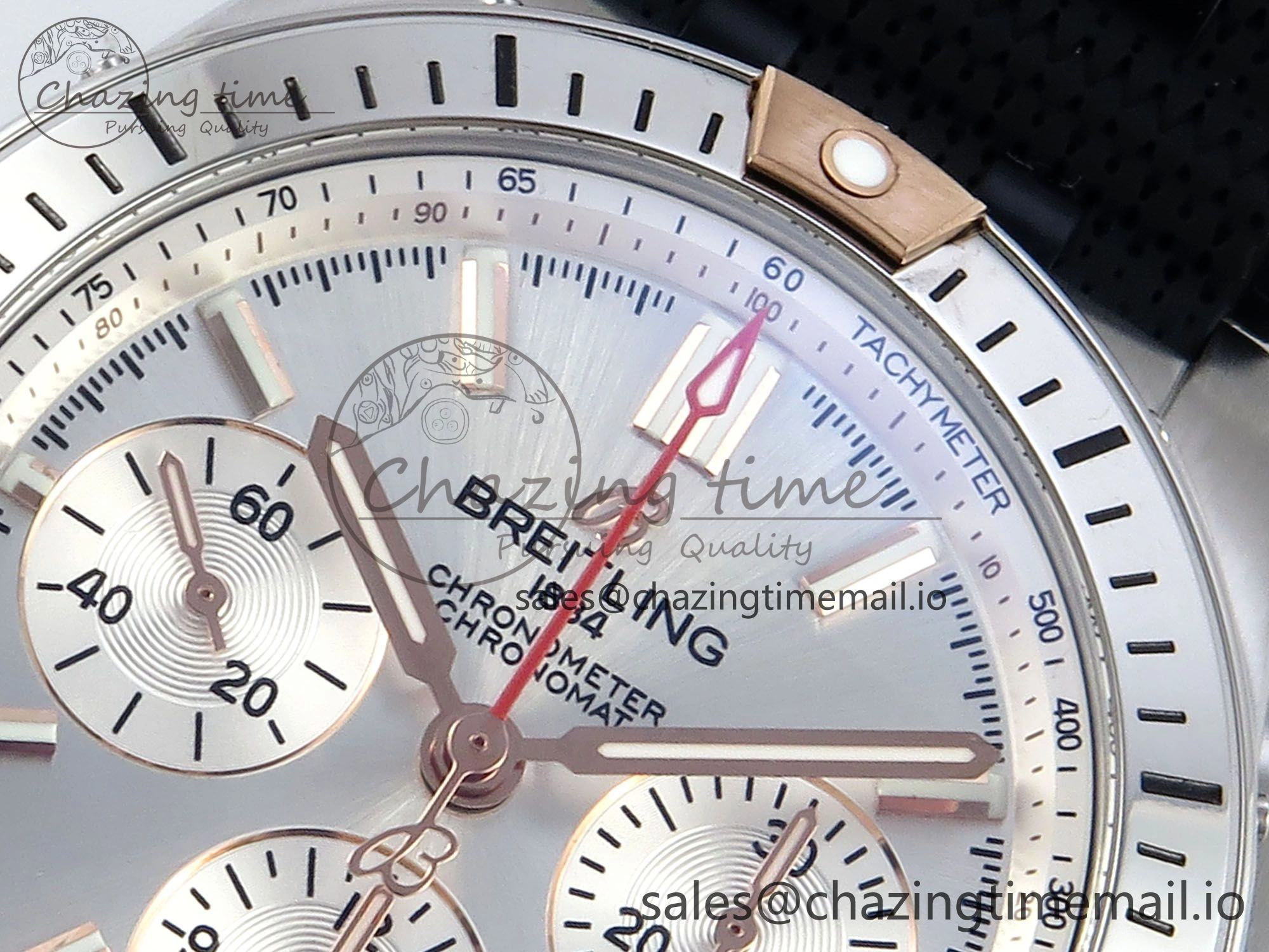 Chronomat B01 42mm SS TF 1:1 Best Edition Silver Dial on Black Rouleaux Strap A7750 V TechFriendly 5441