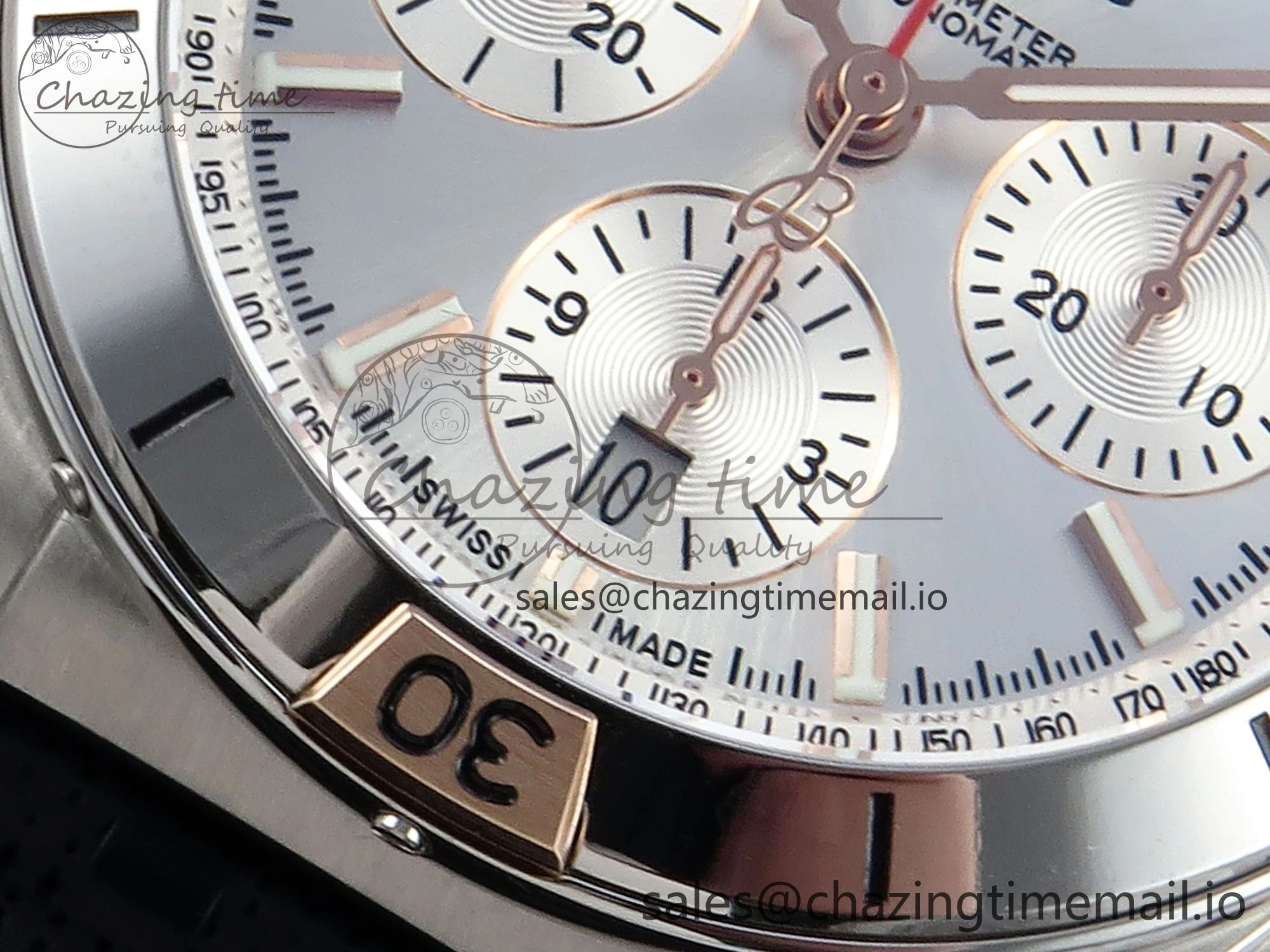 Chronomat B01 42mm SS TF 1:1 Best Edition Silver Dial on Black Rouleaux Strap A7750 V TechFriendly 5441