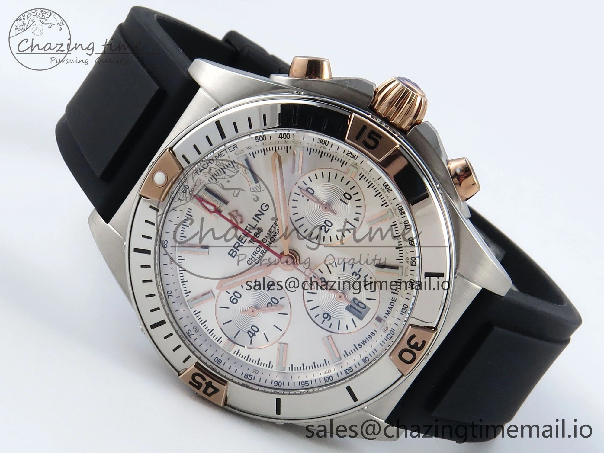 Chronomat B01 42mm SS TF 1:1 Best Edition Silver Dial on Black Rubber Strap A7750 V Supportive 5457
