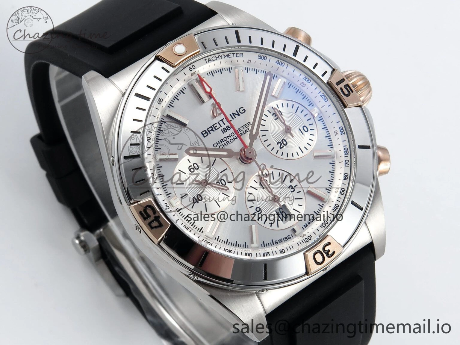 Chronomat B01 42mm SS TF 1:1 Best Edition Silver Dial on Black Rubber Strap A7750 V Supportive 5457