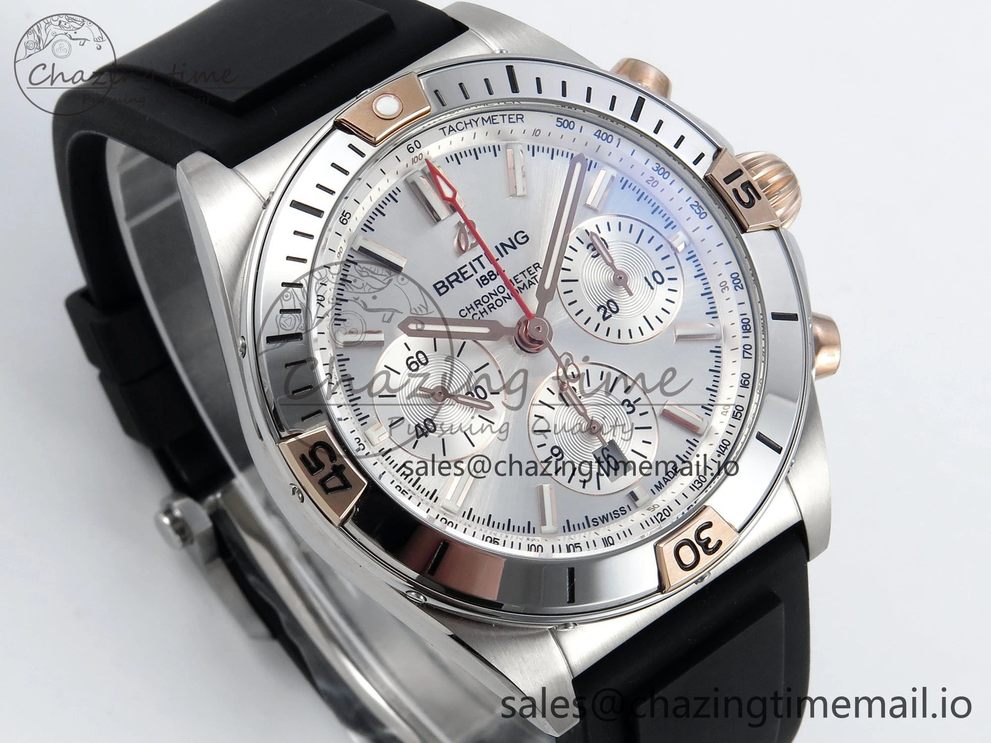 Chronomat B01 42mm SS TF 1:1 Best Edition Silver Dial on Black Rubber Strap A7750 V Supportive 5457