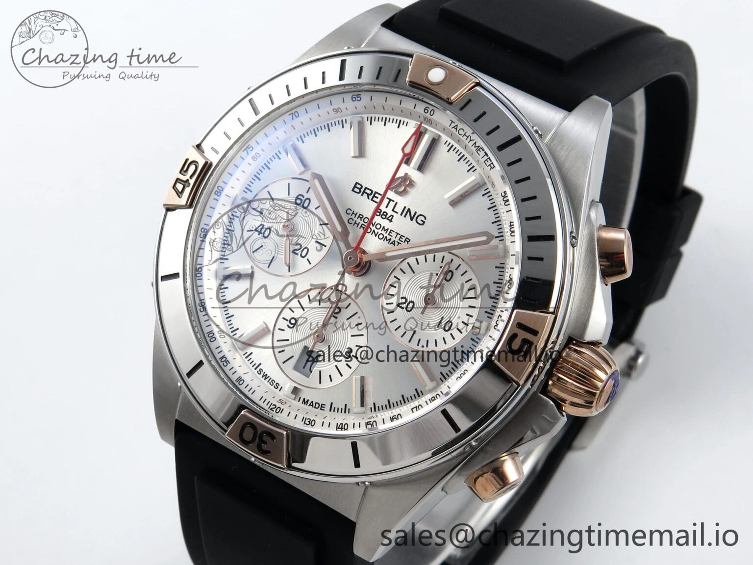 Chronomat B01 42mm SS TF 1:1 Best Edition Silver Dial on Black Rubber Strap A7750 V Supportive 5457