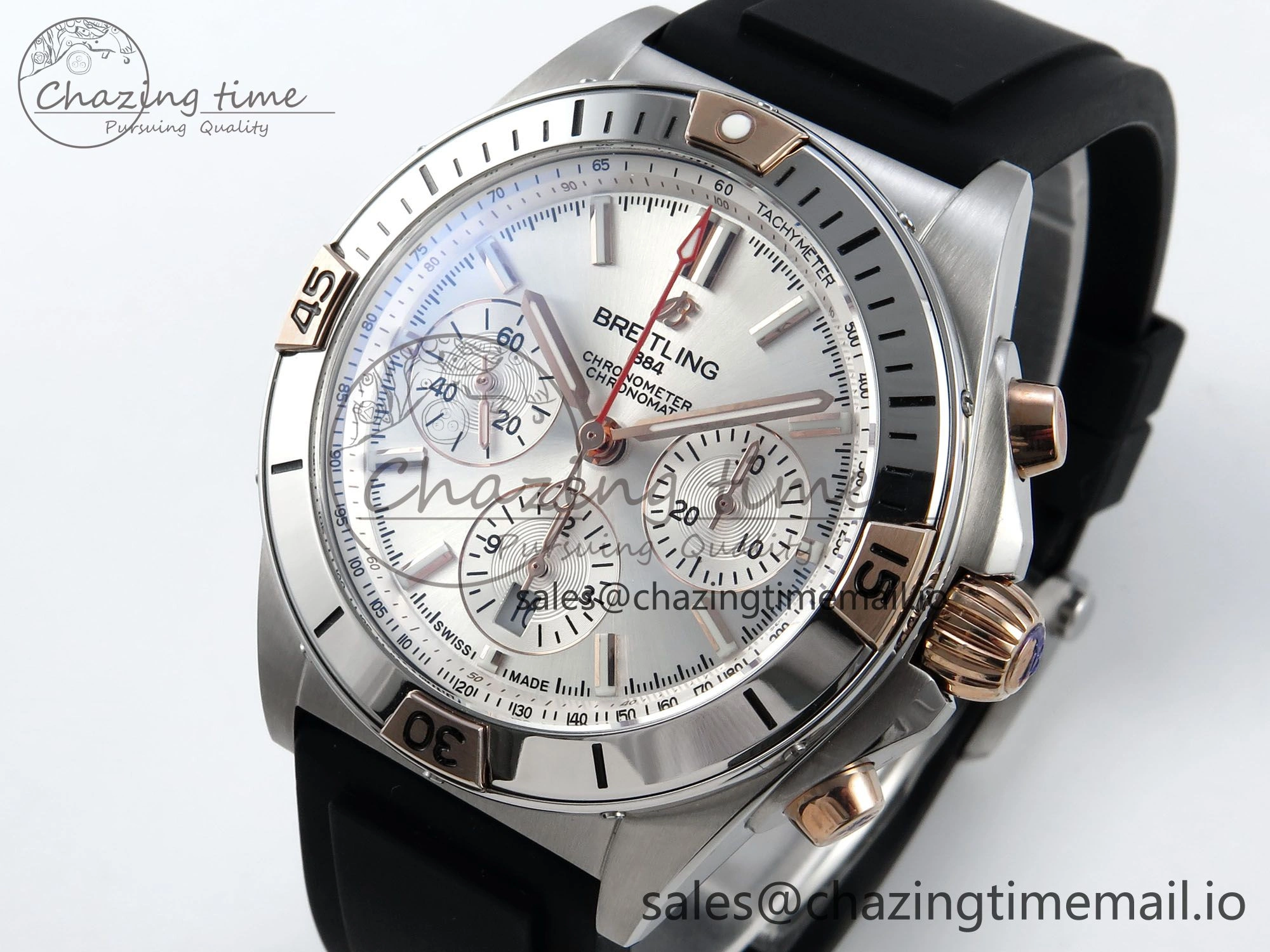 Chronomat B01 42mm SS TF 1:1 Best Edition Silver Dial on Black Rubber Strap A7750 V Supportive 5457