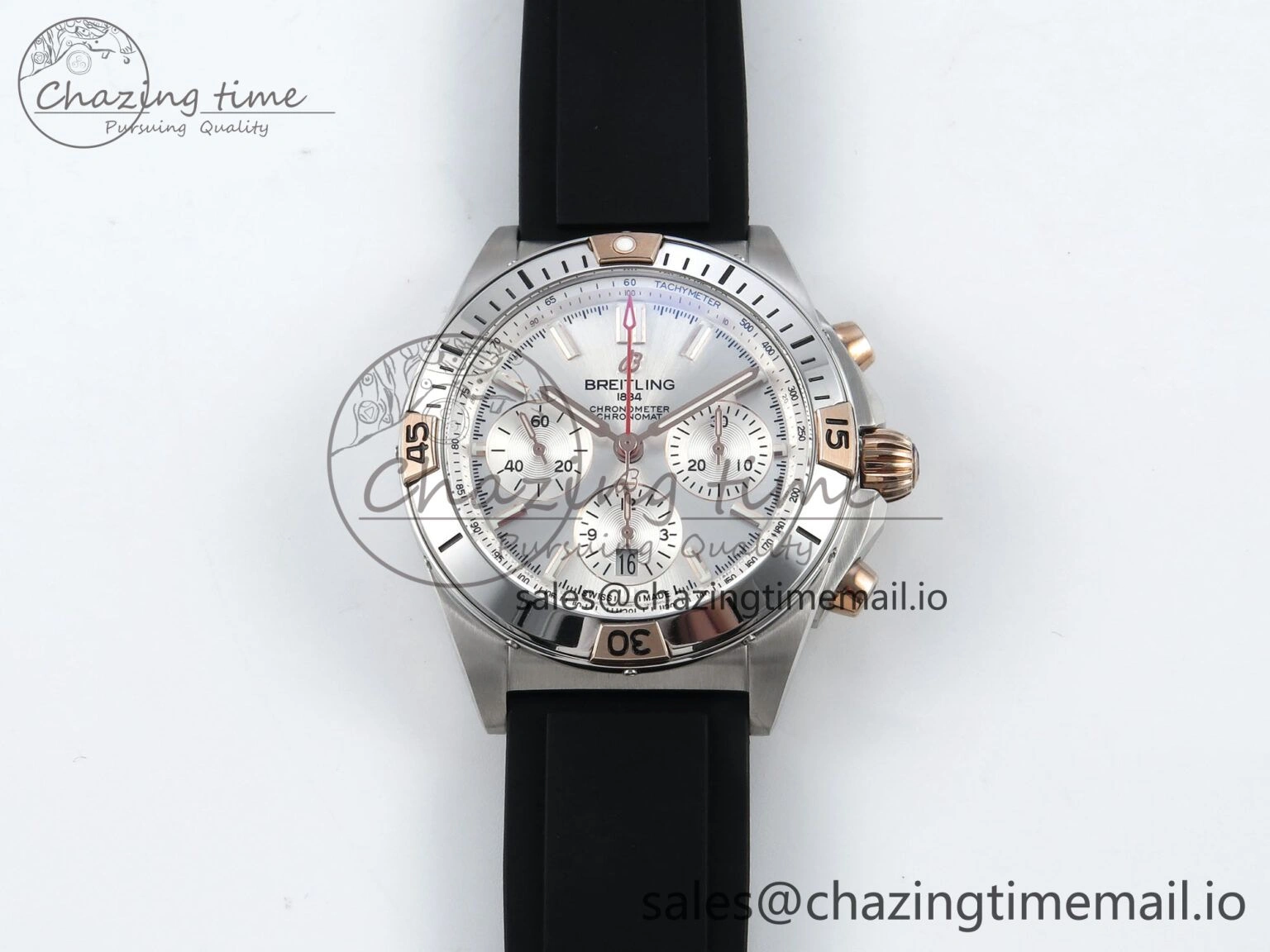 Chronomat B01 42mm SS TF 1:1 Best Edition Silver Dial on Black Rubber Strap A7750 V Supportive 5457
