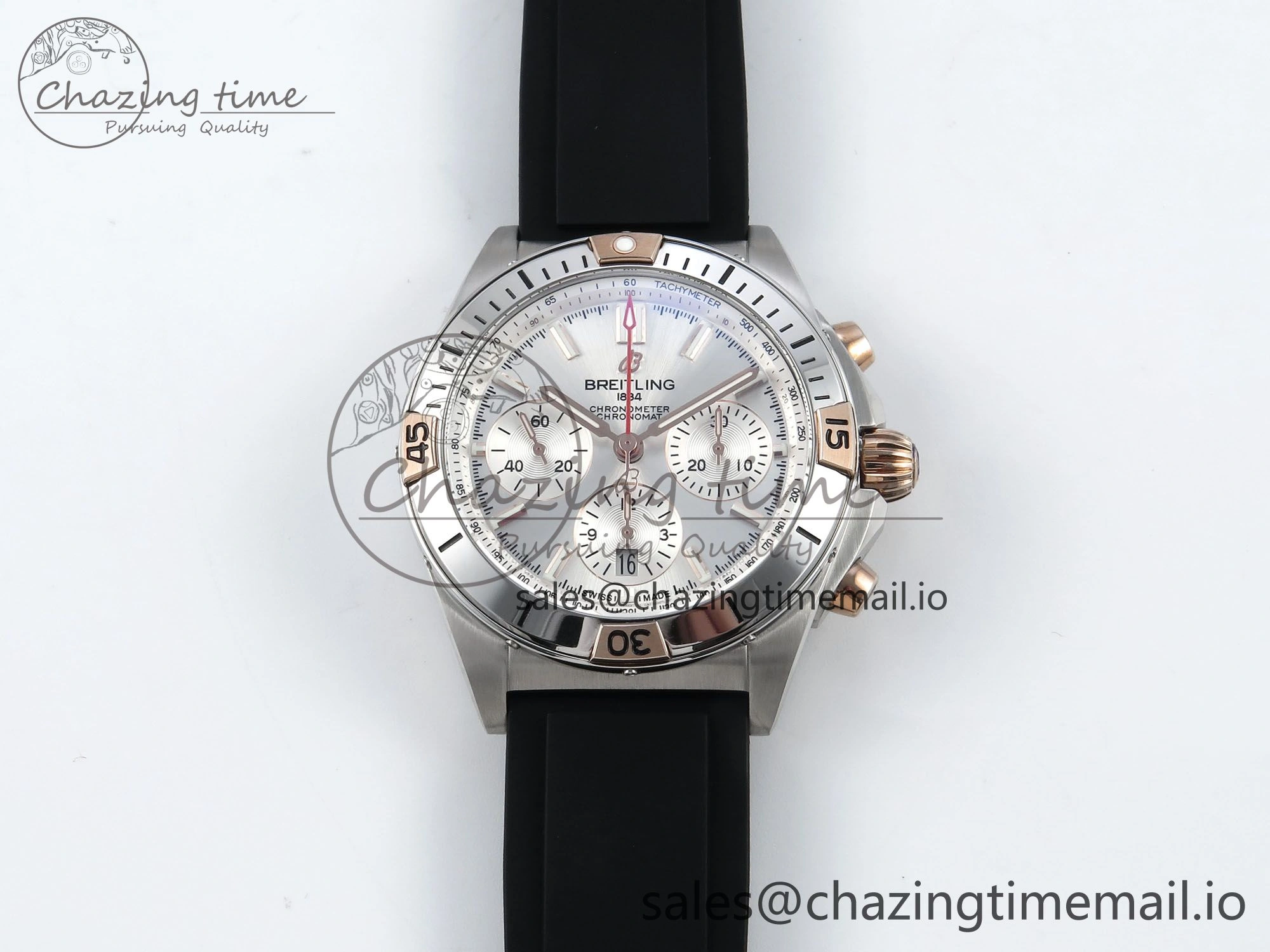 Chronomat B01 42mm SS TF 1:1 Best Edition Silver Dial on Black Rubber Strap A7750 V Supportive 5457
