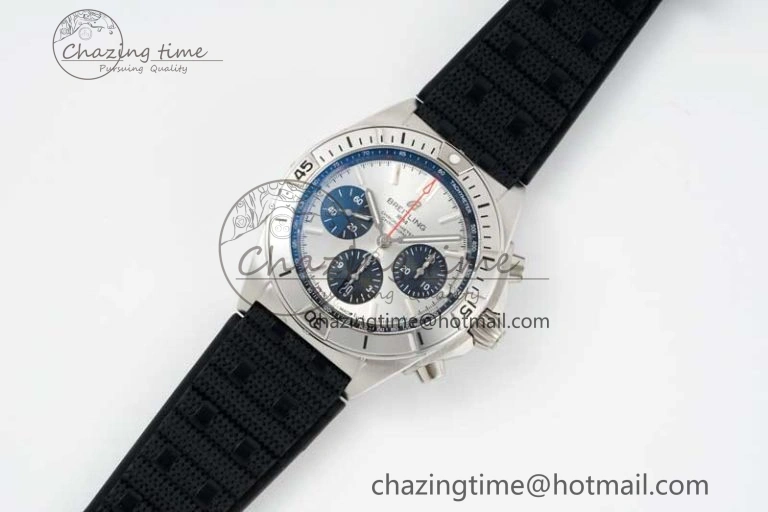 Chronomat B01 42mm SS TF 1:1 Best Edition Silver Dial on Black Rubber Strap A Efficient 5532