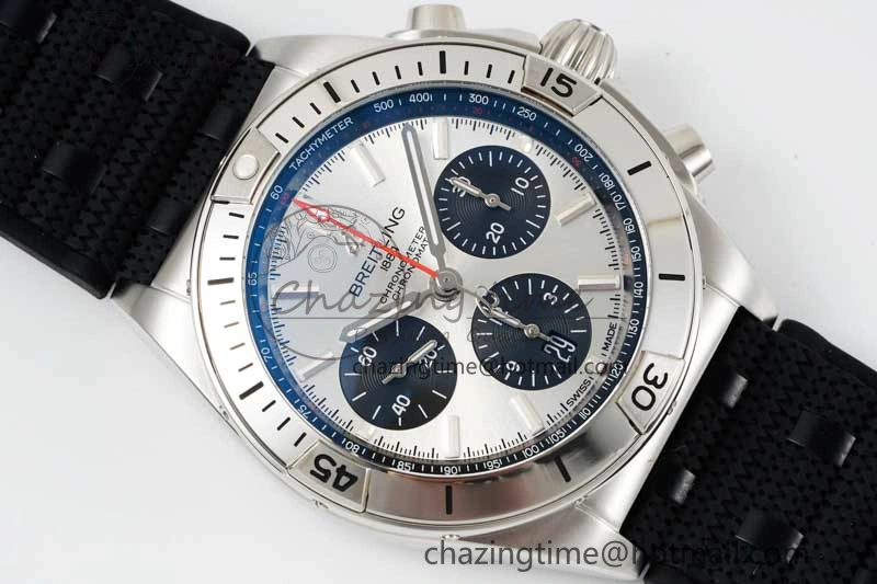 Chronomat B01 42mm SS TF 1:1 Best Edition Silver Dial on Black Rubber Strap A Efficient 5532