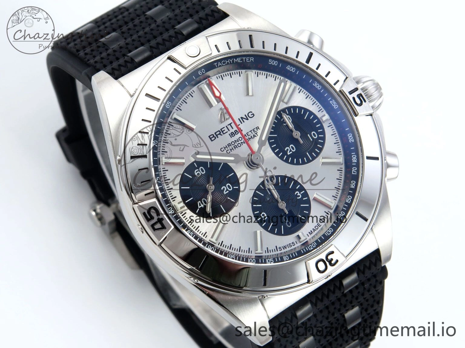 Reliable Chronomat B01 42mm SS TF 1:1 Best Edition Silver Black Dial on Black Rouleaux Strap A7750 V 5438