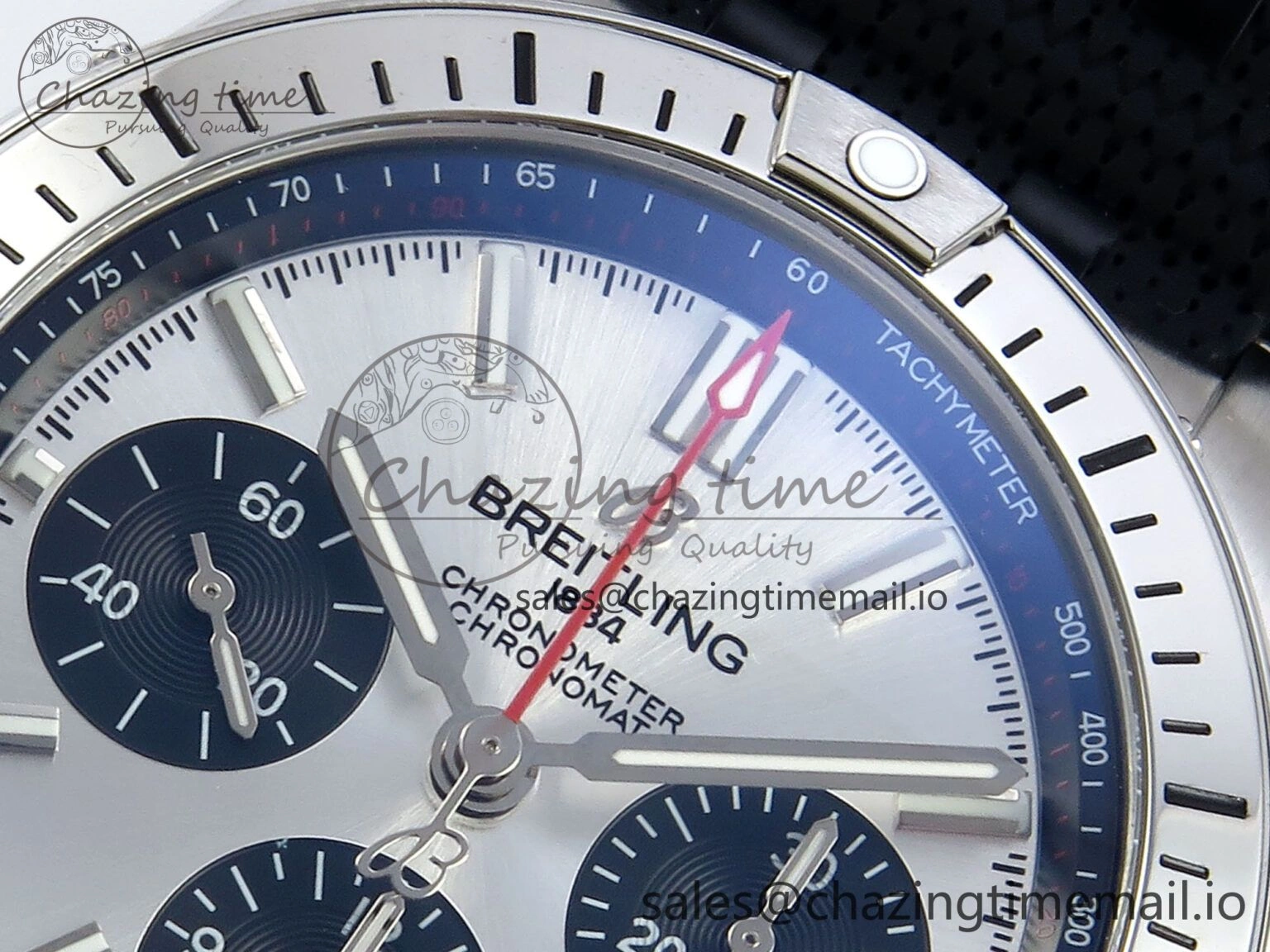 Reliable Chronomat B01 42mm SS TF 1:1 Best Edition Silver Black Dial on Black Rouleaux Strap A7750 V 5438