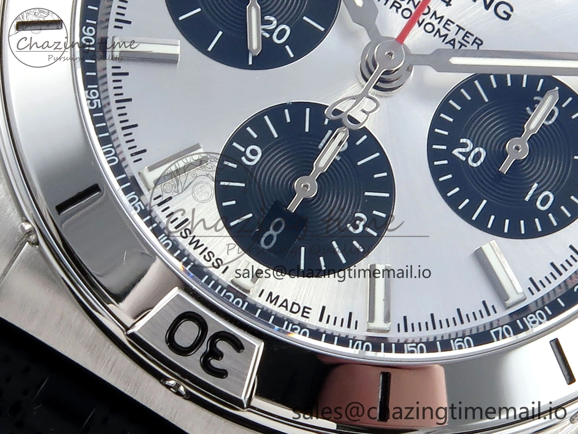 Reliable Chronomat B01 42mm SS TF 1:1 Best Edition Silver Black Dial on Black Rouleaux Strap A7750 V 5438