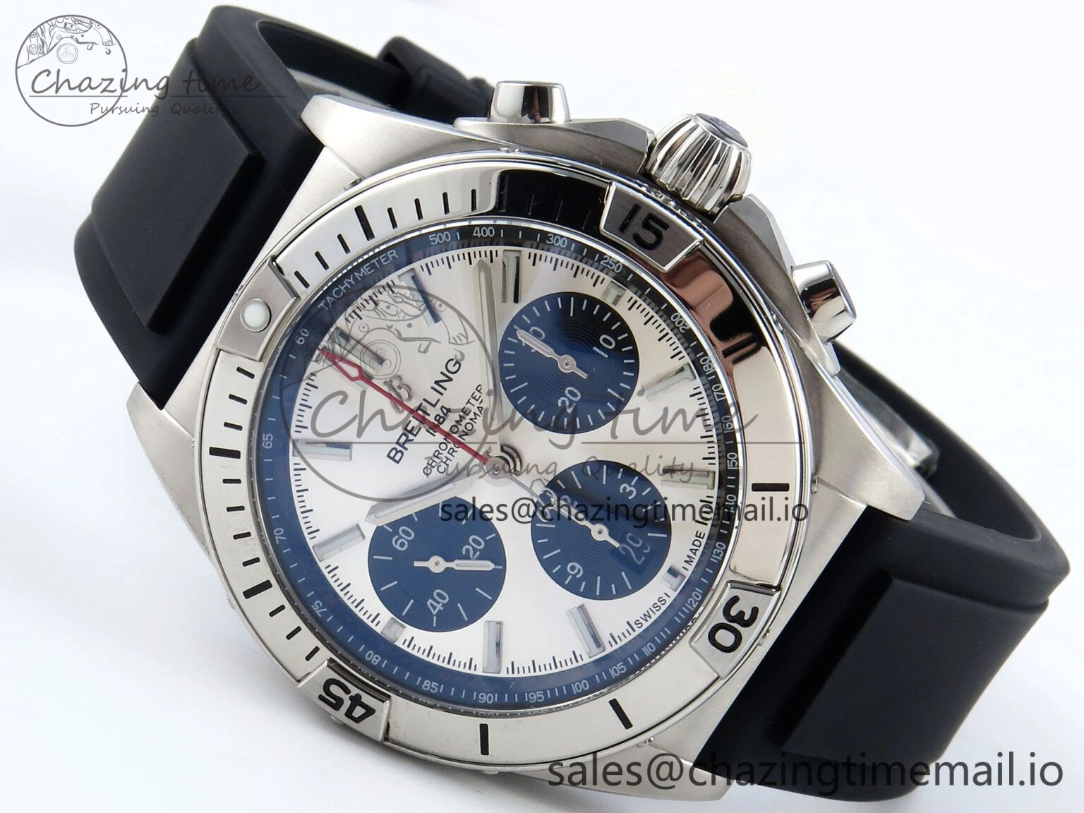 Chronomat B01 42mm SS TF 1:1 Best Edition Silver Black Dial on Black Rubber Strap A7750 V OdorResistant 5447