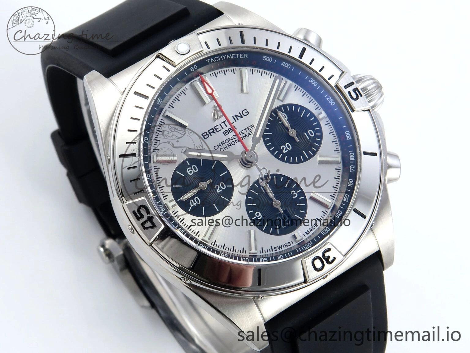 Chronomat B01 42mm SS TF 1:1 Best Edition Silver Black Dial on Black Rubber Strap A7750 V OdorResistant 5447
