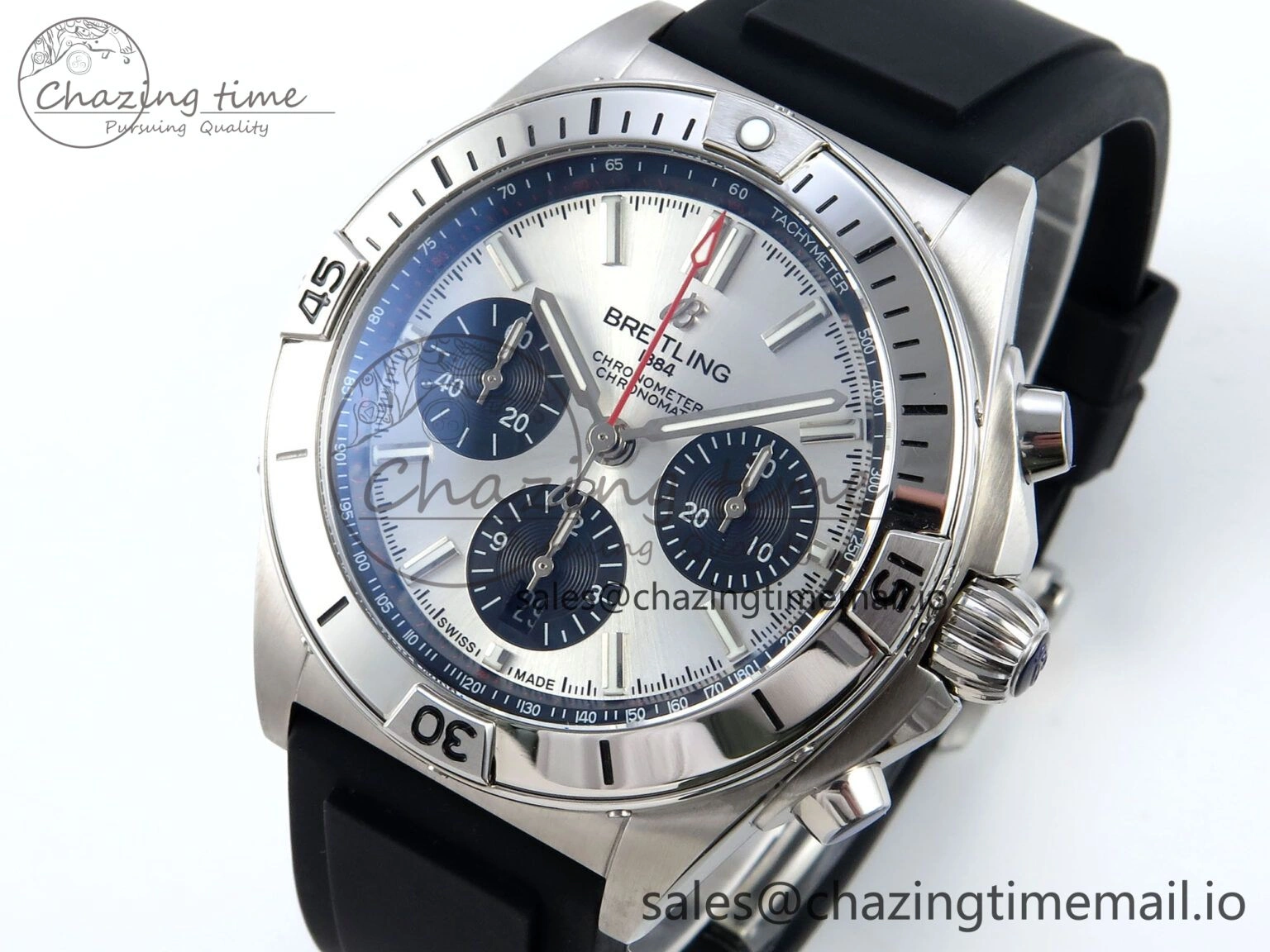 Chronomat B01 42mm SS TF 1:1 Best Edition Silver Black Dial on Black Rubber Strap A7750 V OdorResistant 5447