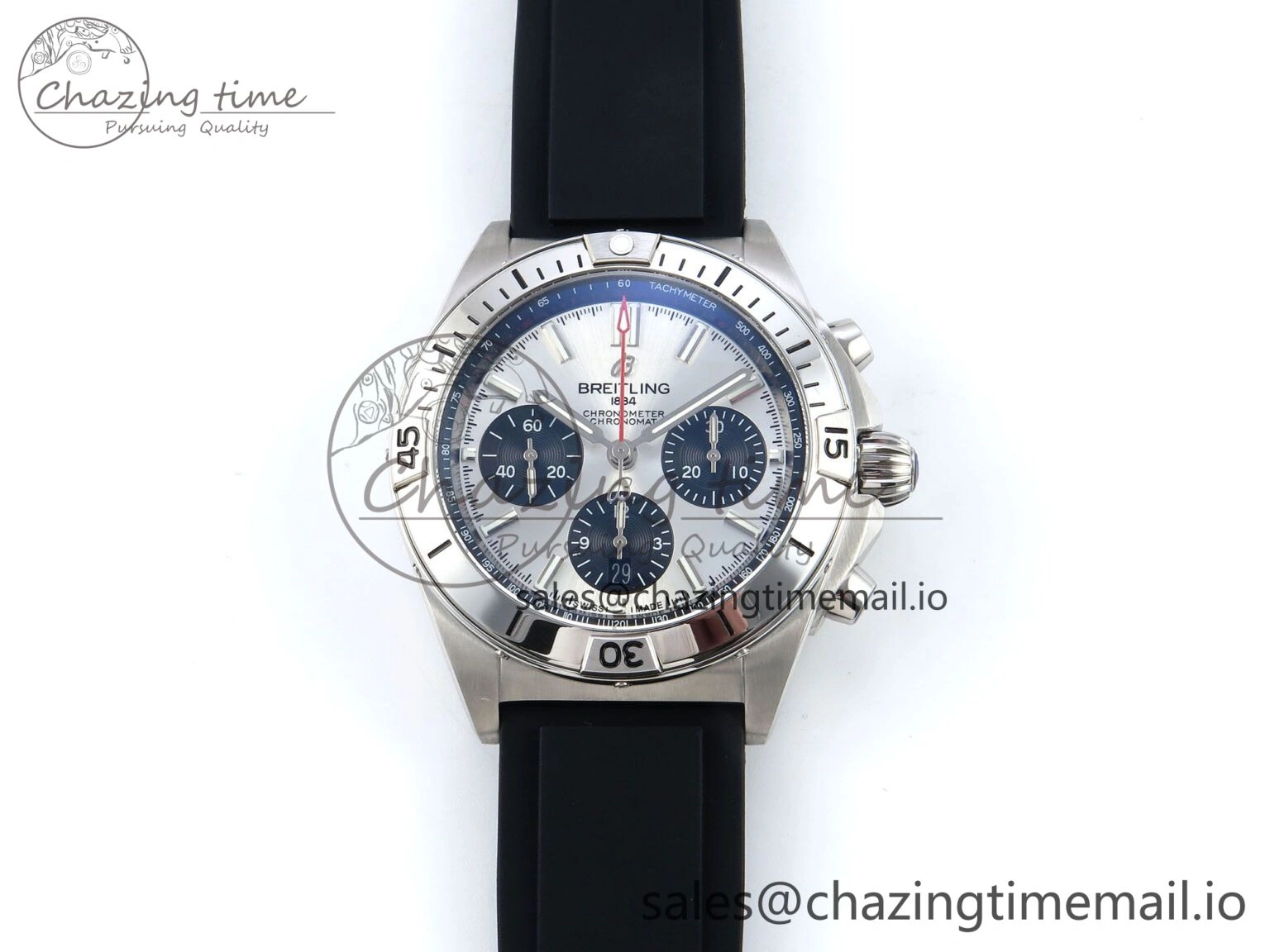 Chronomat B01 42mm SS TF 1:1 Best Edition Silver Black Dial on Black Rubber Strap A7750 V OdorResistant 5447