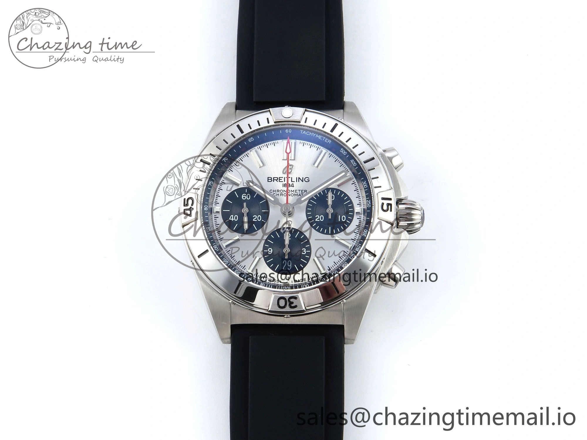 Chronomat B01 42mm SS TF 1:1 Best Edition Silver Black Dial on Black Rubber Strap A7750 V OdorResistant 5447