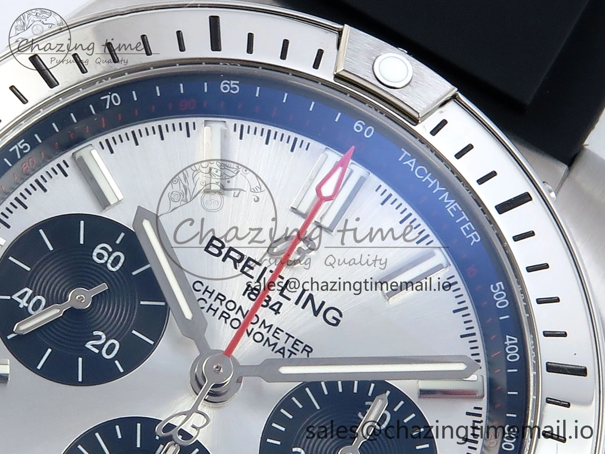 Chronomat B01 42mm SS TF 1:1 Best Edition Silver Black Dial on Black Rubber Strap A7750 V OdorResistant 5447