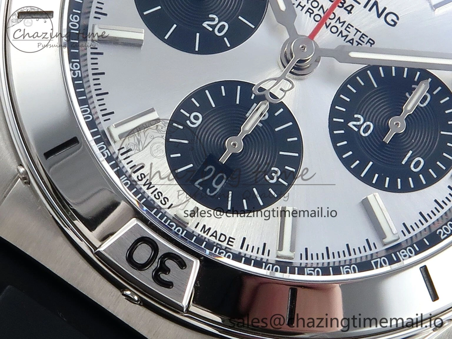 Chronomat B01 42mm SS TF 1:1 Best Edition Silver Black Dial on Black Rubber Strap A7750 V OdorResistant 5447