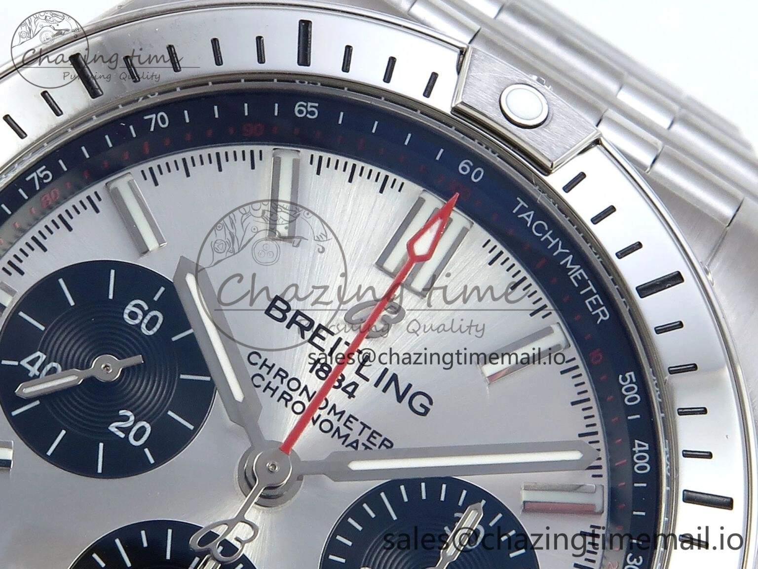 Breathable Chronomat B01 42mm SS TF 1:1 Best Edition Silver Black Dial on SS Bracelet A7750 V 5465