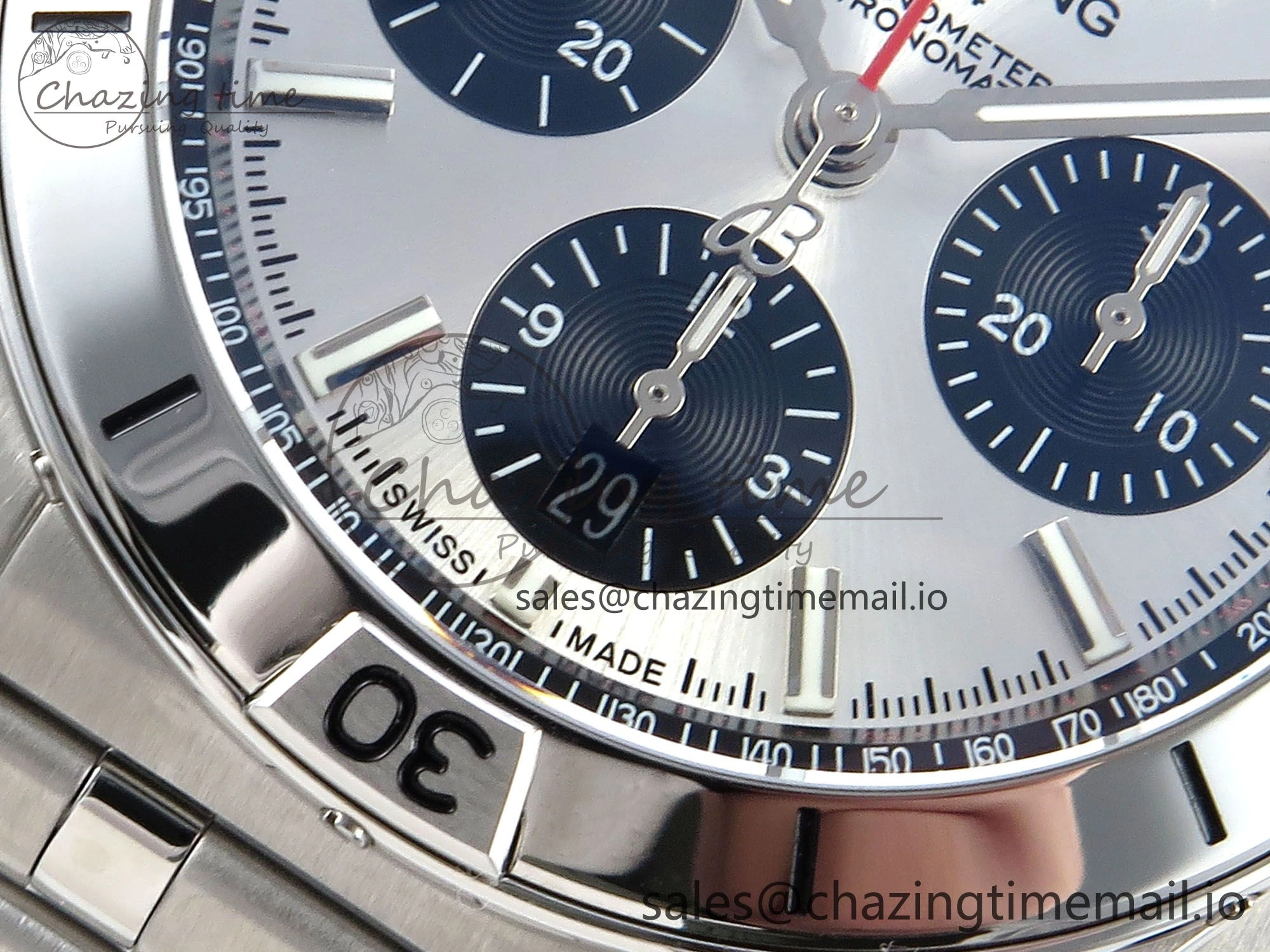 Breathable Chronomat B01 42mm SS TF 1:1 Best Edition Silver Black Dial on SS Bracelet A7750 V 5465