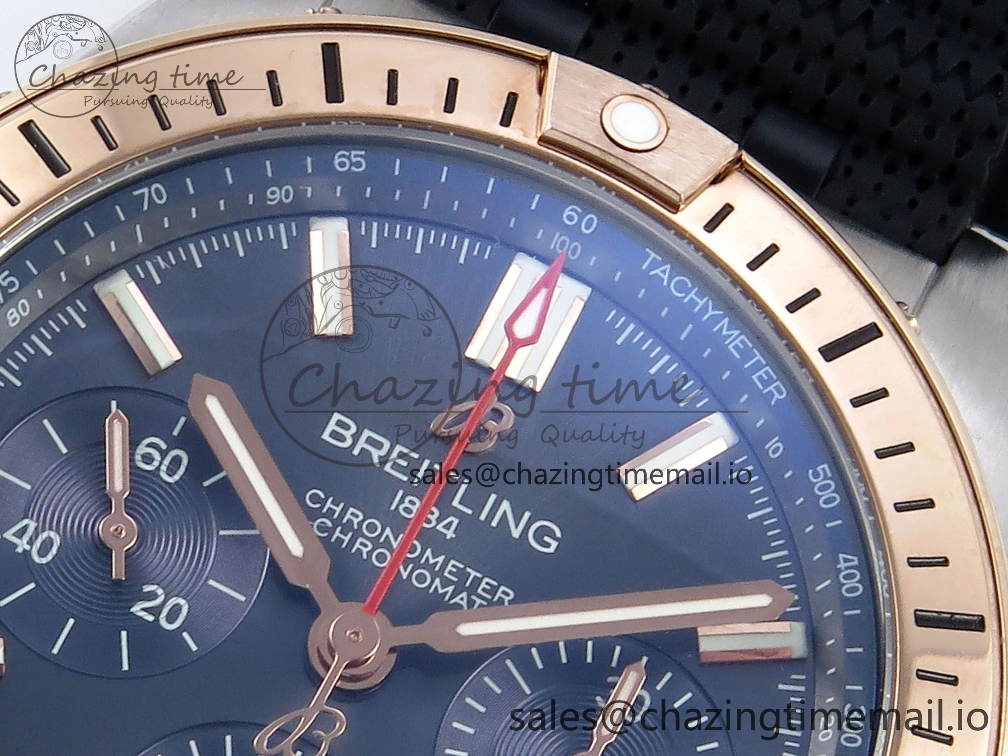 WellDesigned Chronomat B01 42mm SS RG TF 1:1 Best Edition Blue Dial on Black Rouleaux Strap A7750 V 5445