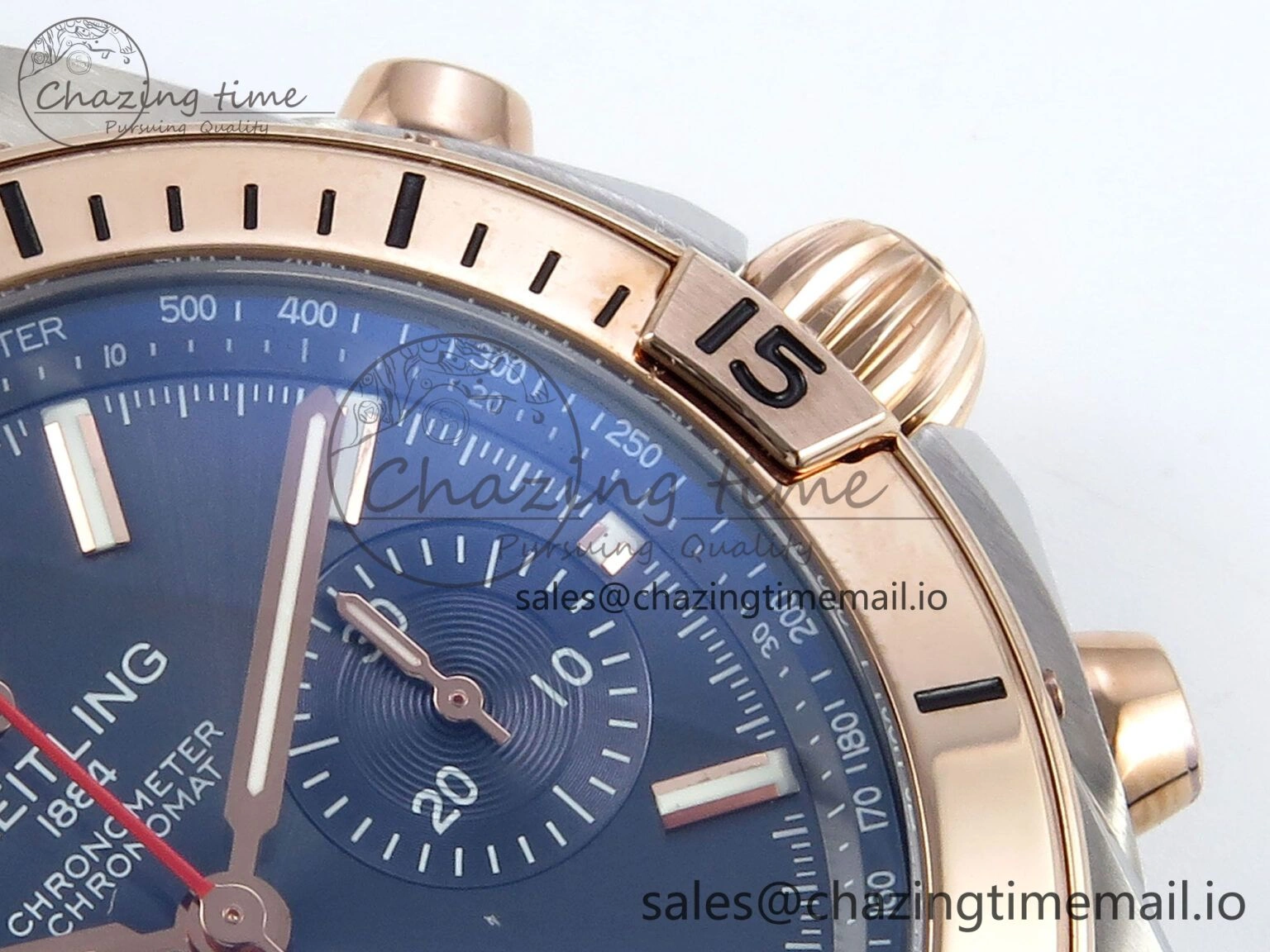 WellDesigned Chronomat B01 42mm SS RG TF 1:1 Best Edition Blue Dial on Black Rouleaux Strap A7750 V 5445